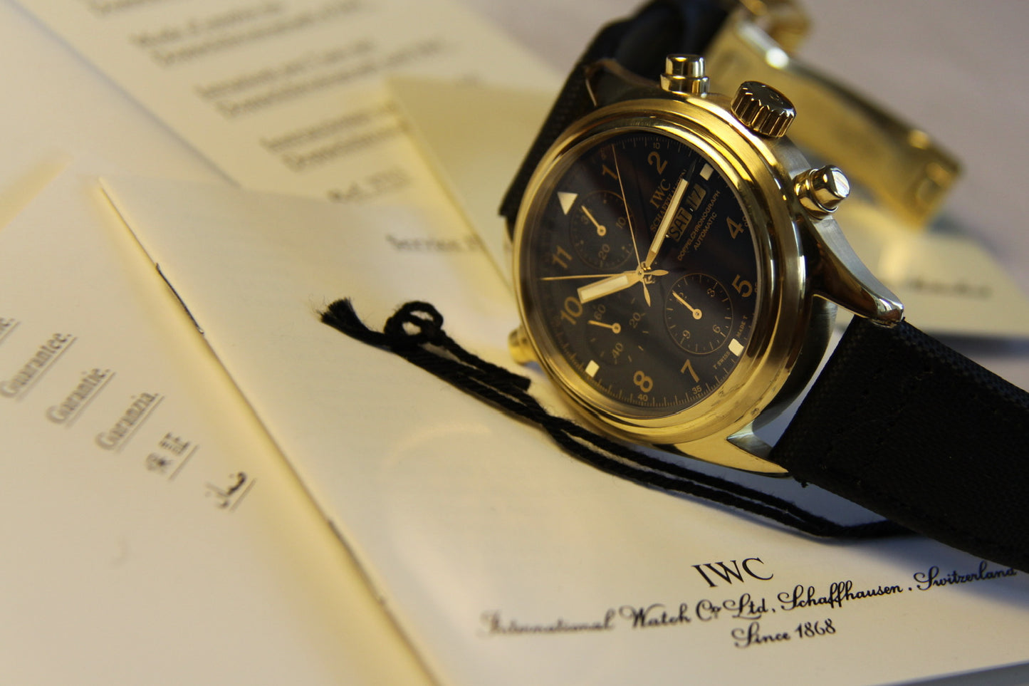 IWC Pilot Double Chronograph Doppelchronograph Pilot Yellow Gold Black Dial 1999 (Full-Set)