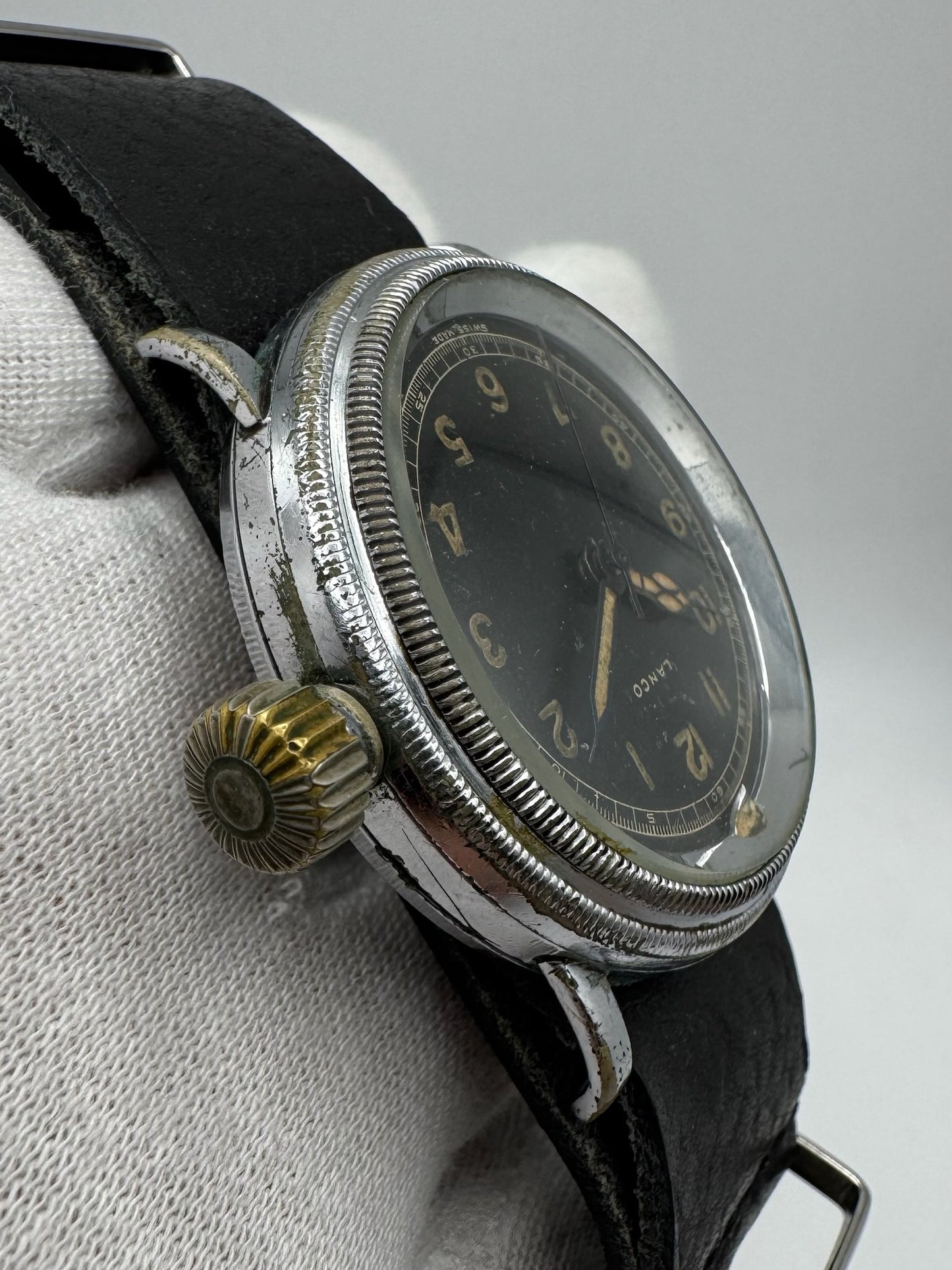 Lanco Pilot/Navigator Military Manual Winding Nickel Plated 41mm Glossy Dial 1930