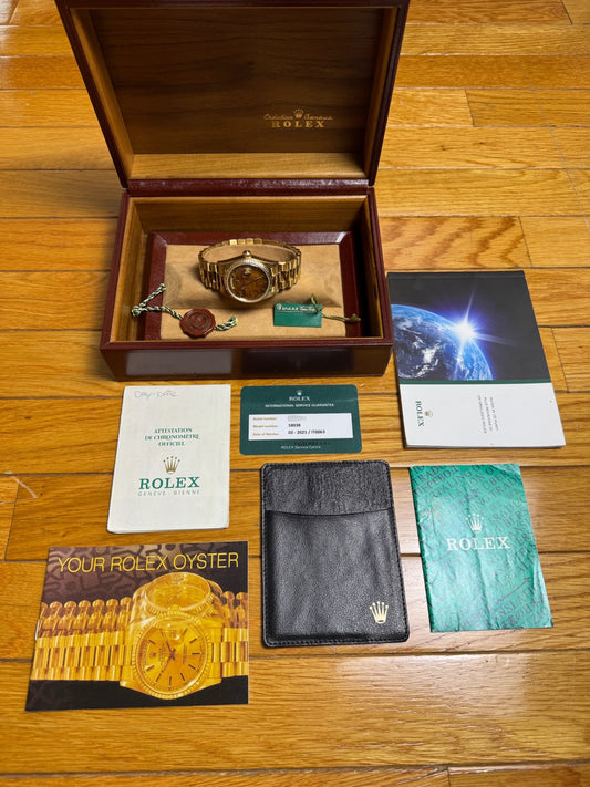 Rolex Day-Date 36 Full Gold Rare Wood Dial 1982 (Full-Set/Unpolished/Serviced)