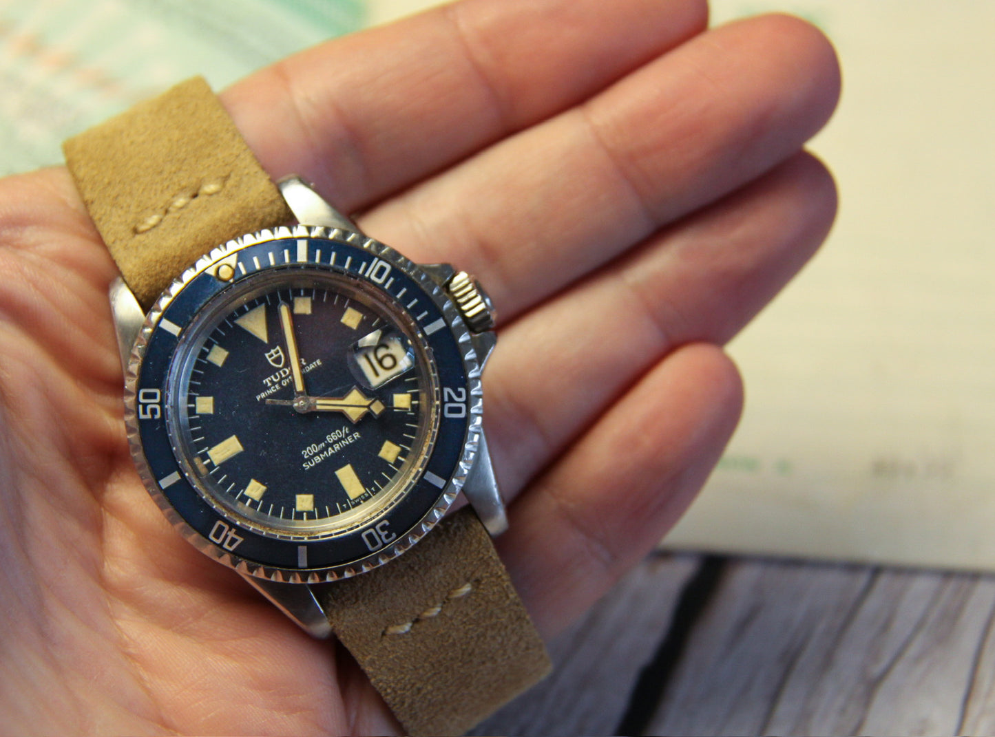 Tudor Submariner Snowflake Meters First Heavy Patina Blue Dial 1968 (Serviced/Papers)