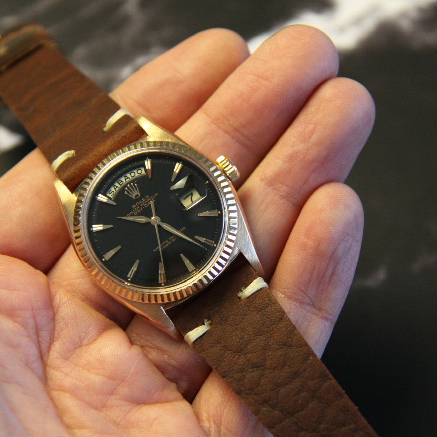 Rolex Day-Date 36 Rose Gold Black Claw Dial 1973 (Mint)