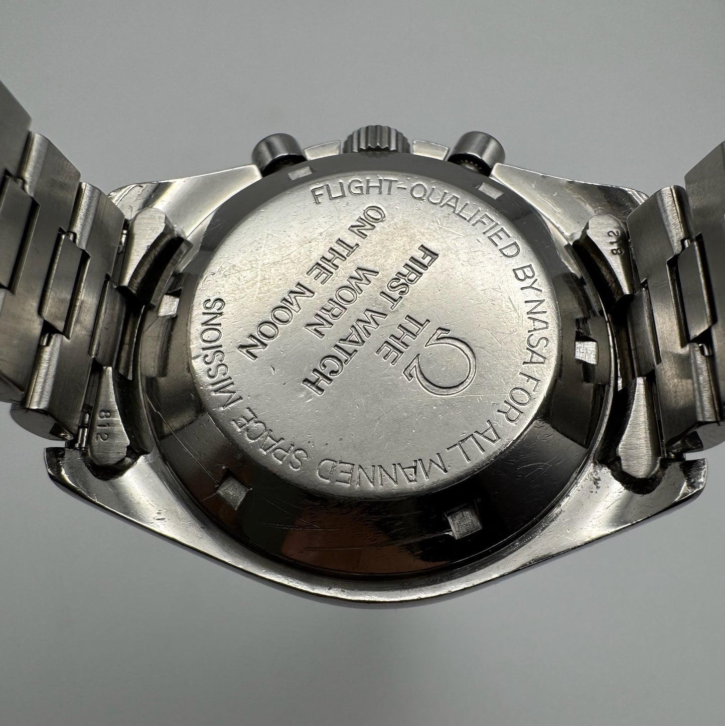 Omega Speedmaster Professional Moonwatch Full Steel Yellow Patina Step Dial Ghost Bezel (Serviced)