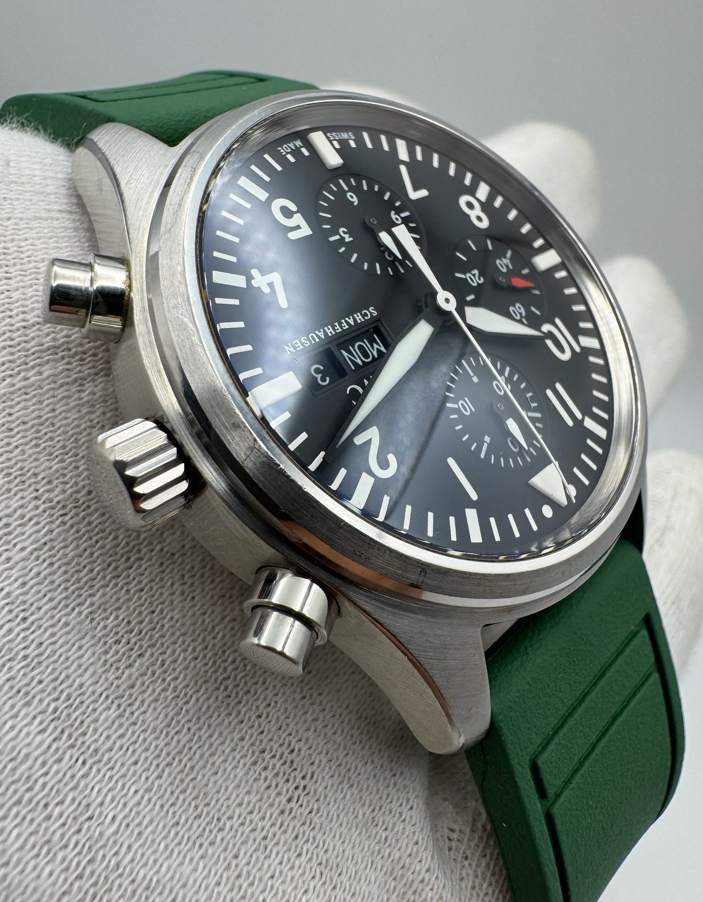 IWC Pilot Chronograph Steel 42 Green Strap (Unpolished)