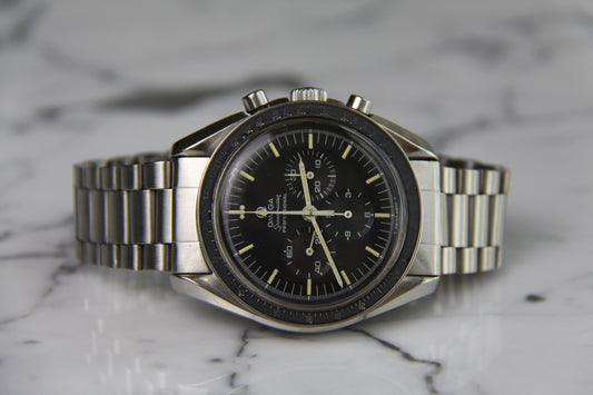 Omega Speedmaster Professional Moonwatch Full Steel Ghost Bezel Yellow Patina Step Dial 1969 (Serviced)
