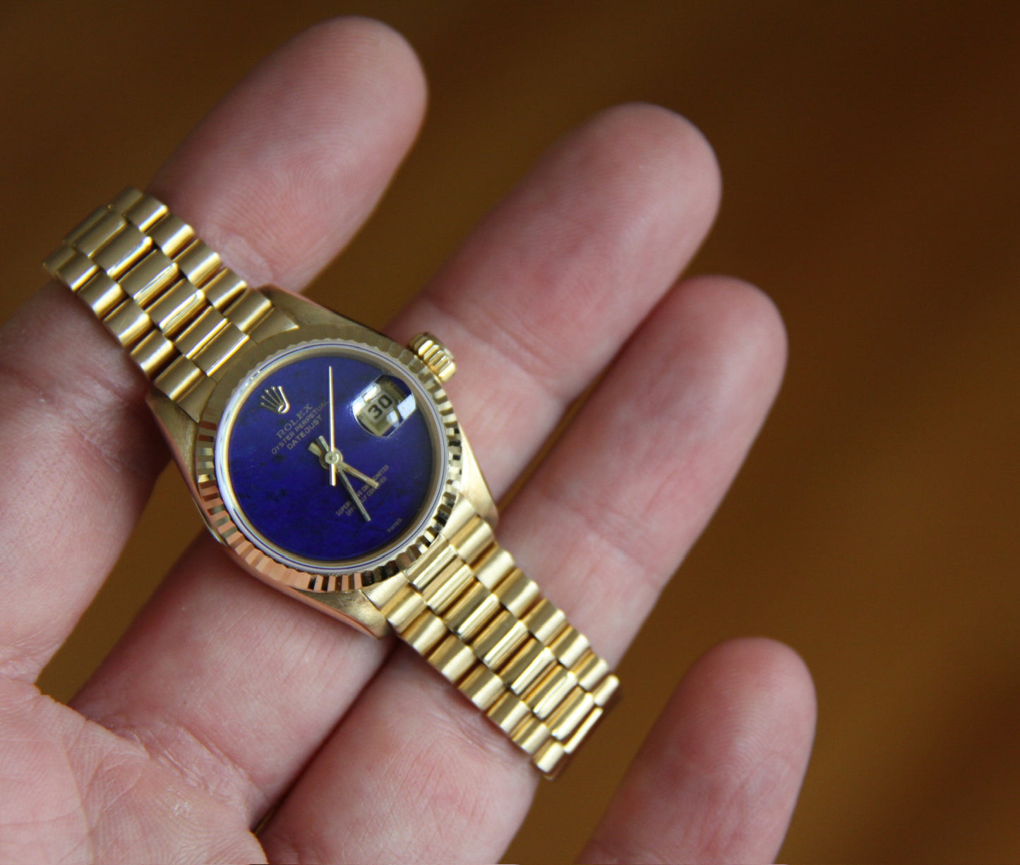 Rolex Lady-Datejust 26 Full Gold OEM Lapis Dial (Box/Serviced)