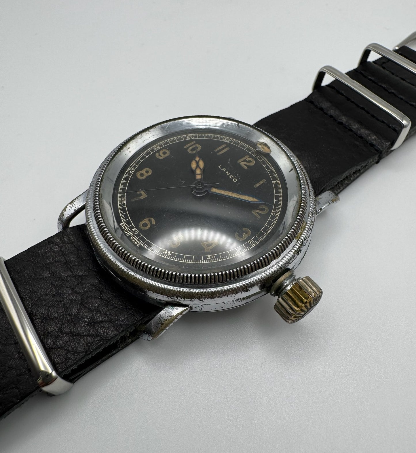 Lanco Pilot/Navigator Military Manual Winding Nickel Plated 41mm Glossy Dial 1930