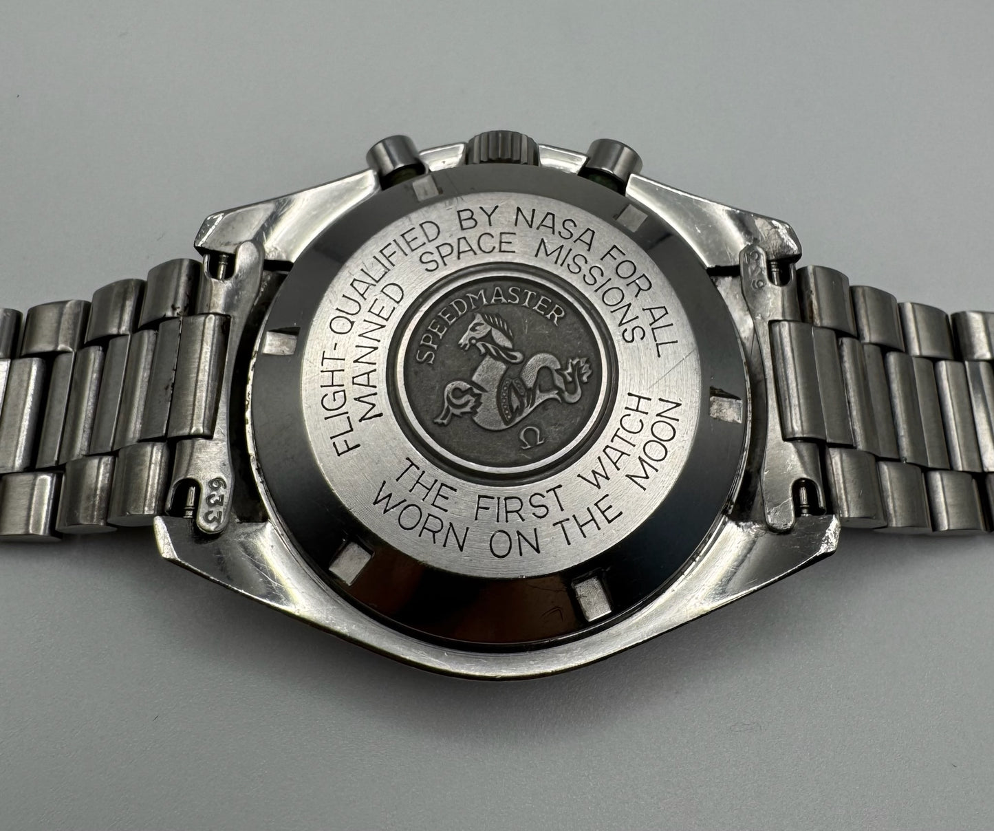 Omega Speedmaster Professional Moonwatch Full Steel Tritium Dial Blue Insert 1970’s (Unpolished)