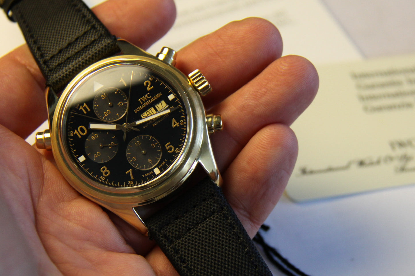 IWC Pilot Double Chronograph Doppelchronograph Pilot Yellow Gold Black Dial 1999 (Full-Set)