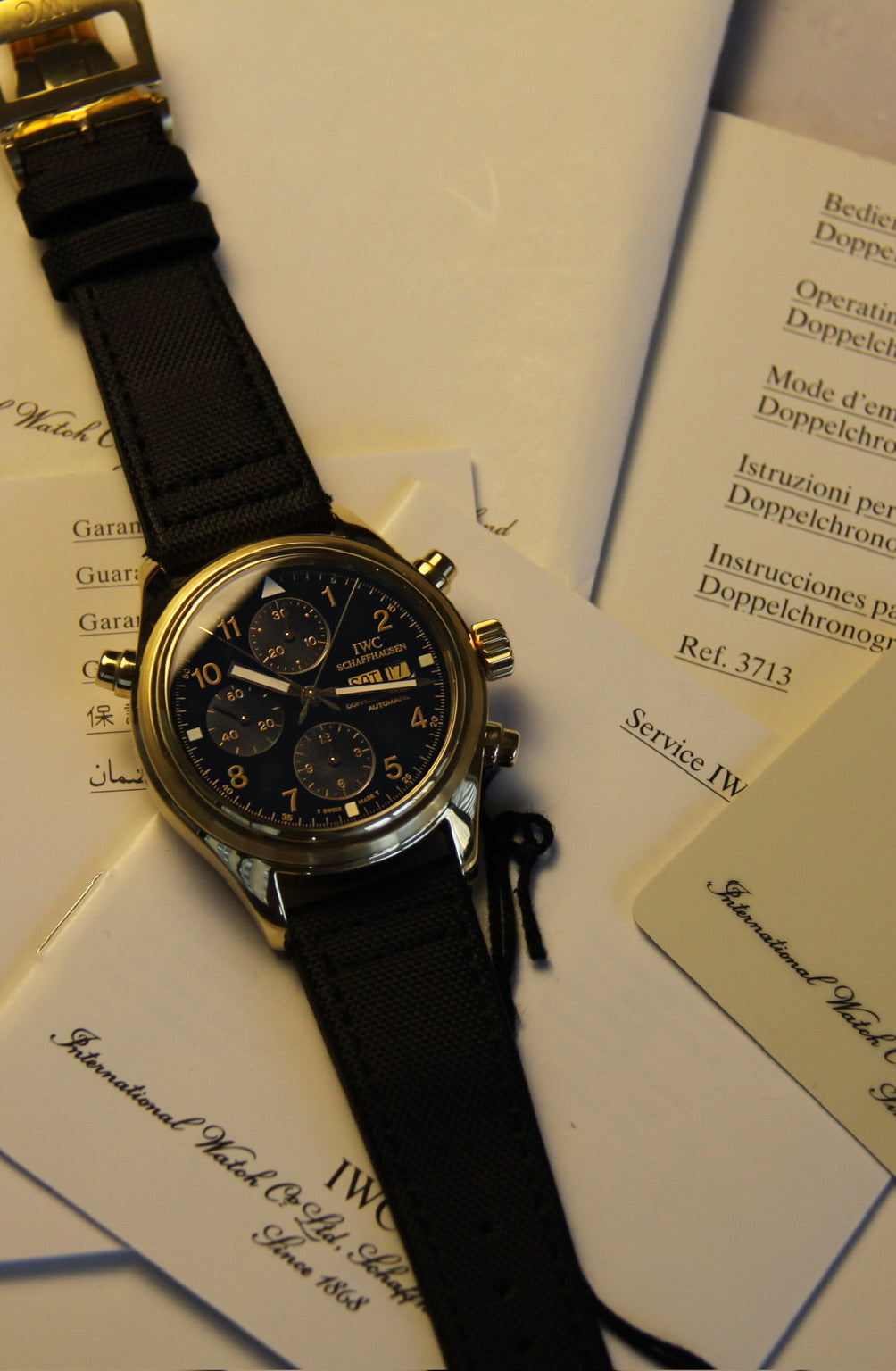 IWC Pilot Double Chronograph Doppelchronograph Pilot Yellow Gold Black Dial 1999 (Full-Set)