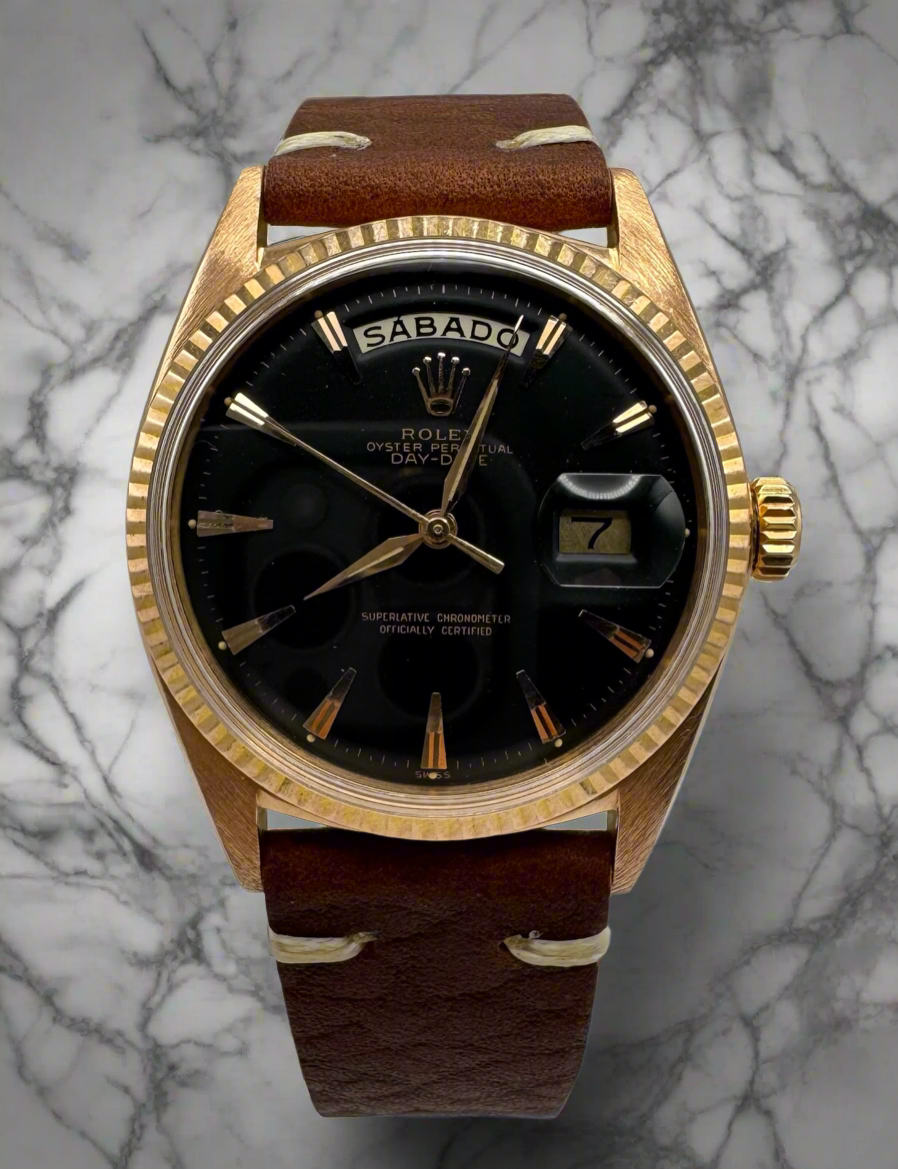 Rolex Day-Date 36 Rose Gold Black Claw Dial 1973 (Mint)
