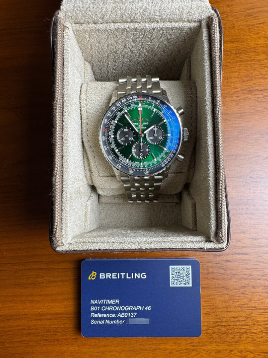 Breitling Navitimer 1 B01 Chronograph 46 Full Steel Green Dial (Full-Set/Mint)