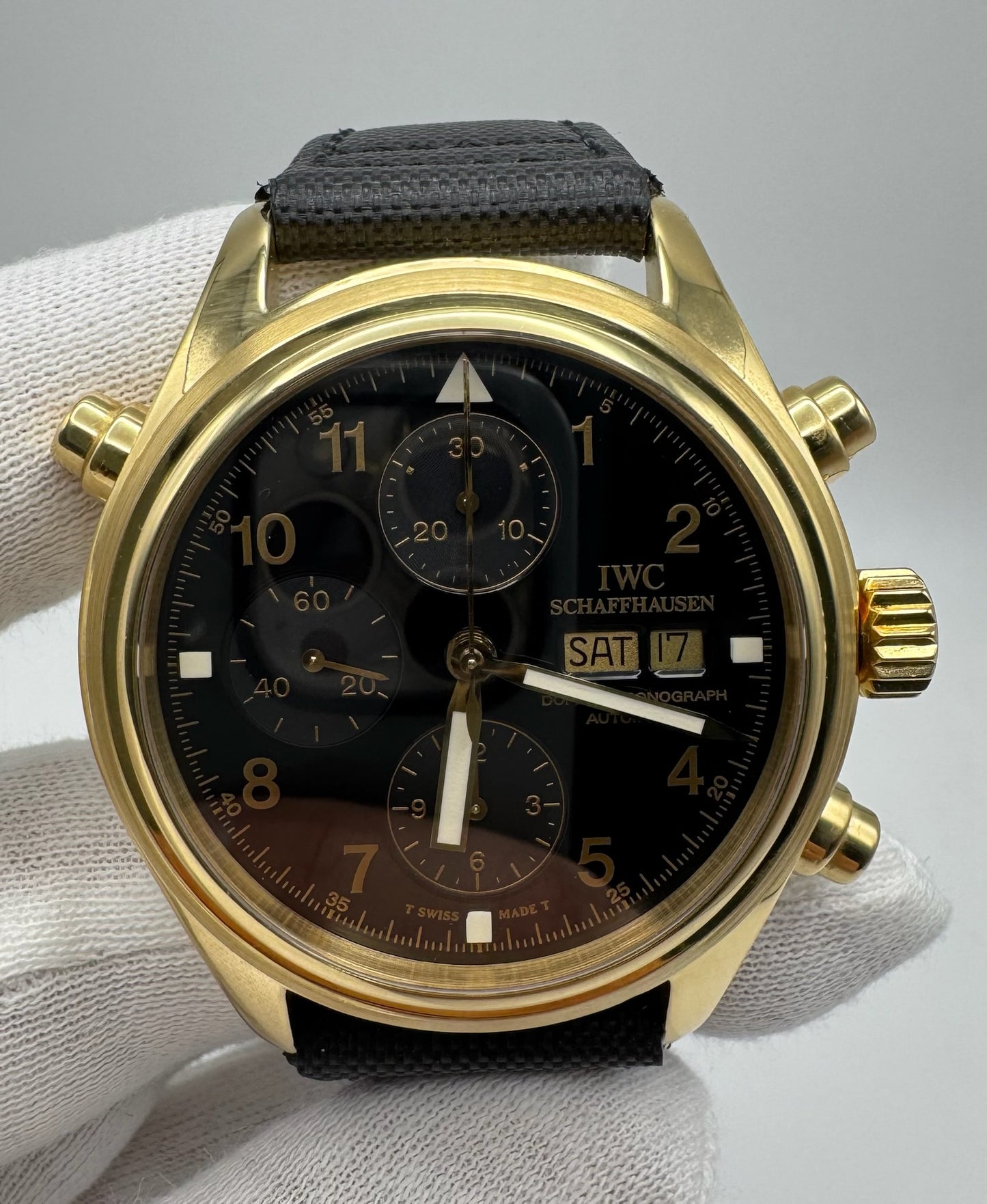 IWC Pilot Double Chronograph Doppelchronograph Pilot Yellow Gold Black Dial 1999 (Full-Set)