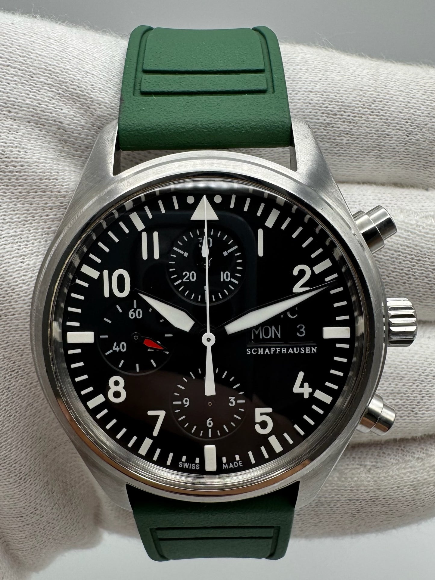 IWC Pilot Chronograph Steel 42 Green Strap (Unpolished)