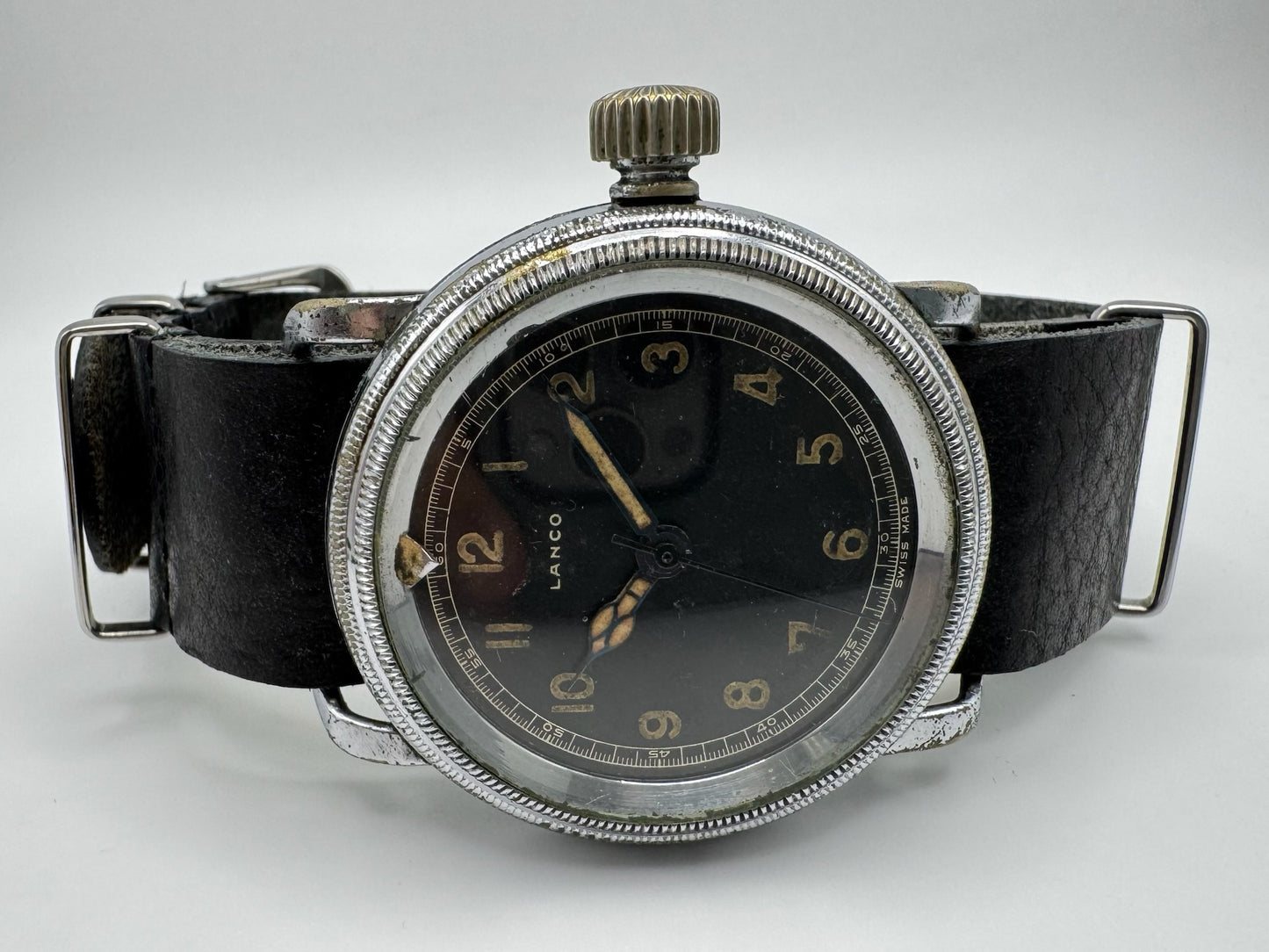 Lanco Pilot/Navigator Military Manual Winding Nickel Plated 41mm Glossy Dial 1930