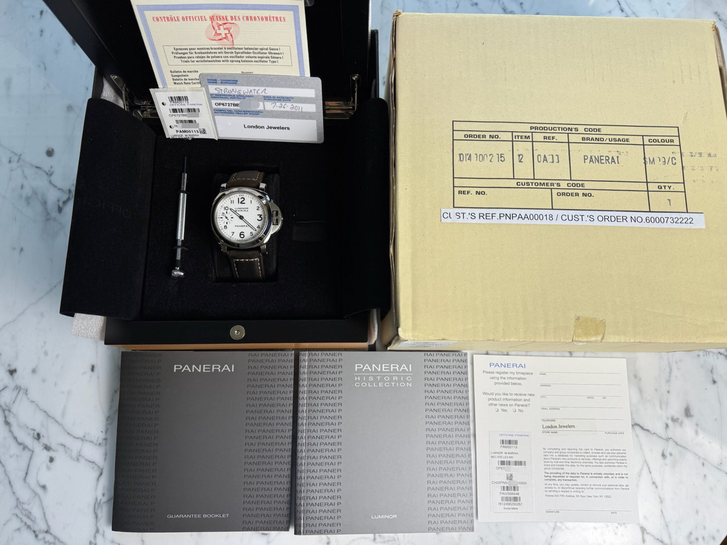 Panerai Luminor Marina 44 PAM113 White Dial 2011 (Full-Set/Mint)
