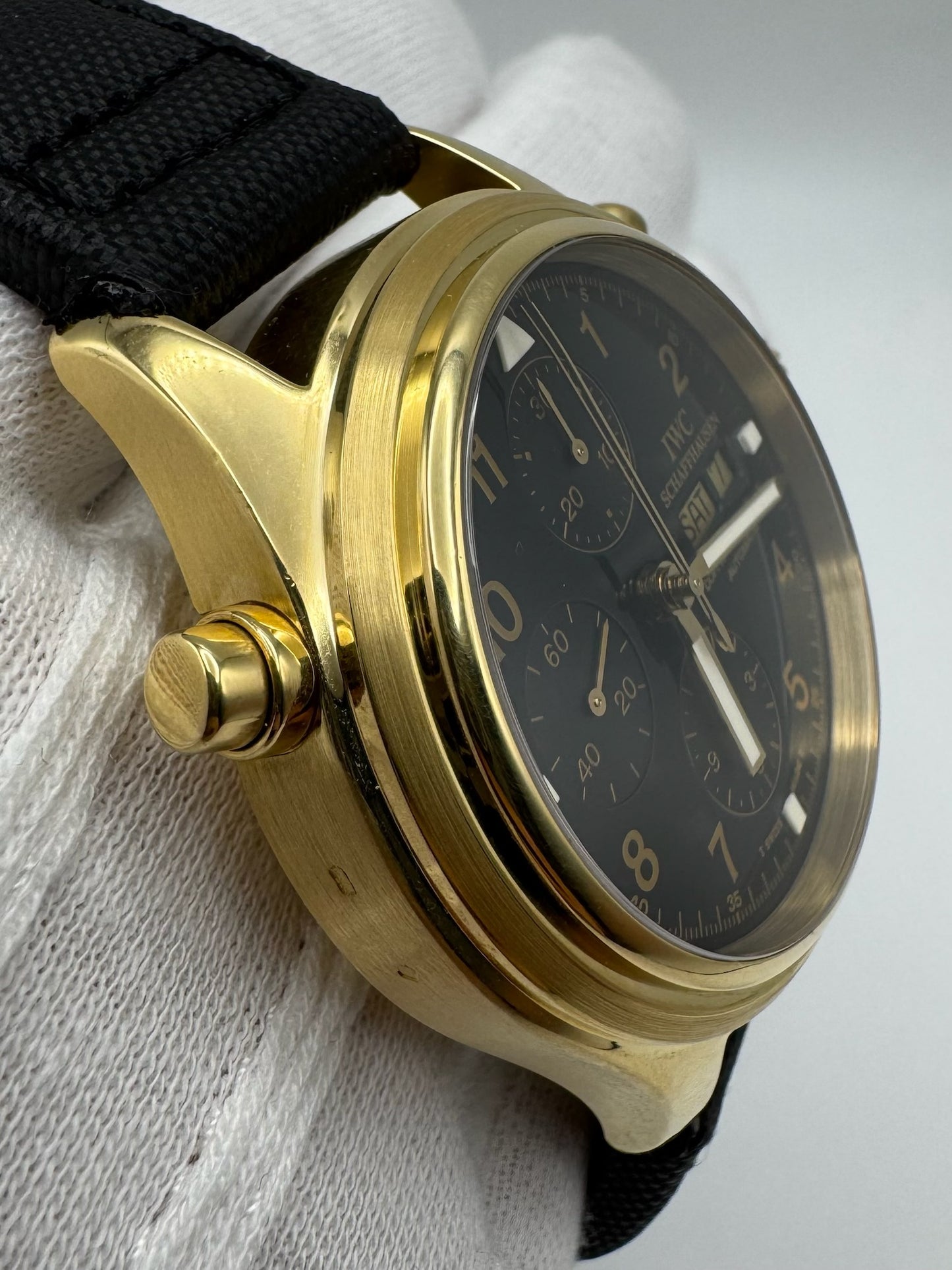 IWC Pilot Double Chronograph Doppelchronograph Pilot Yellow Gold Black Dial 1999 (Full-Set)