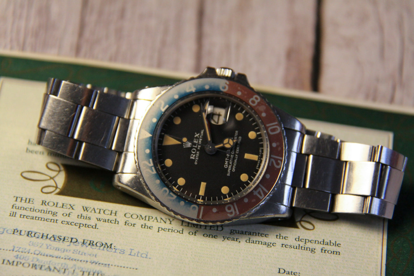 Rolex GMT-Master 1675 MK1 Long E Pumpkin Patina Faded Red Back Insert 1968 (Full-Set/Unpolished)