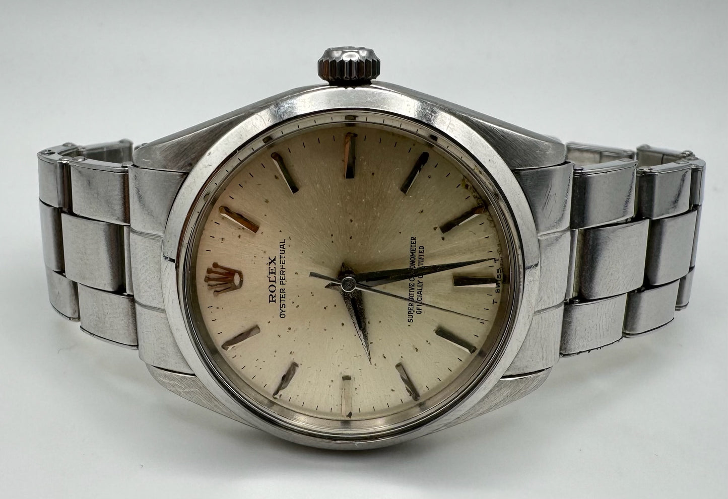 Rolex Oyster Perpetual 34 Full Steel Riveted Bracelet Silver Dial 1966 (Serviced)