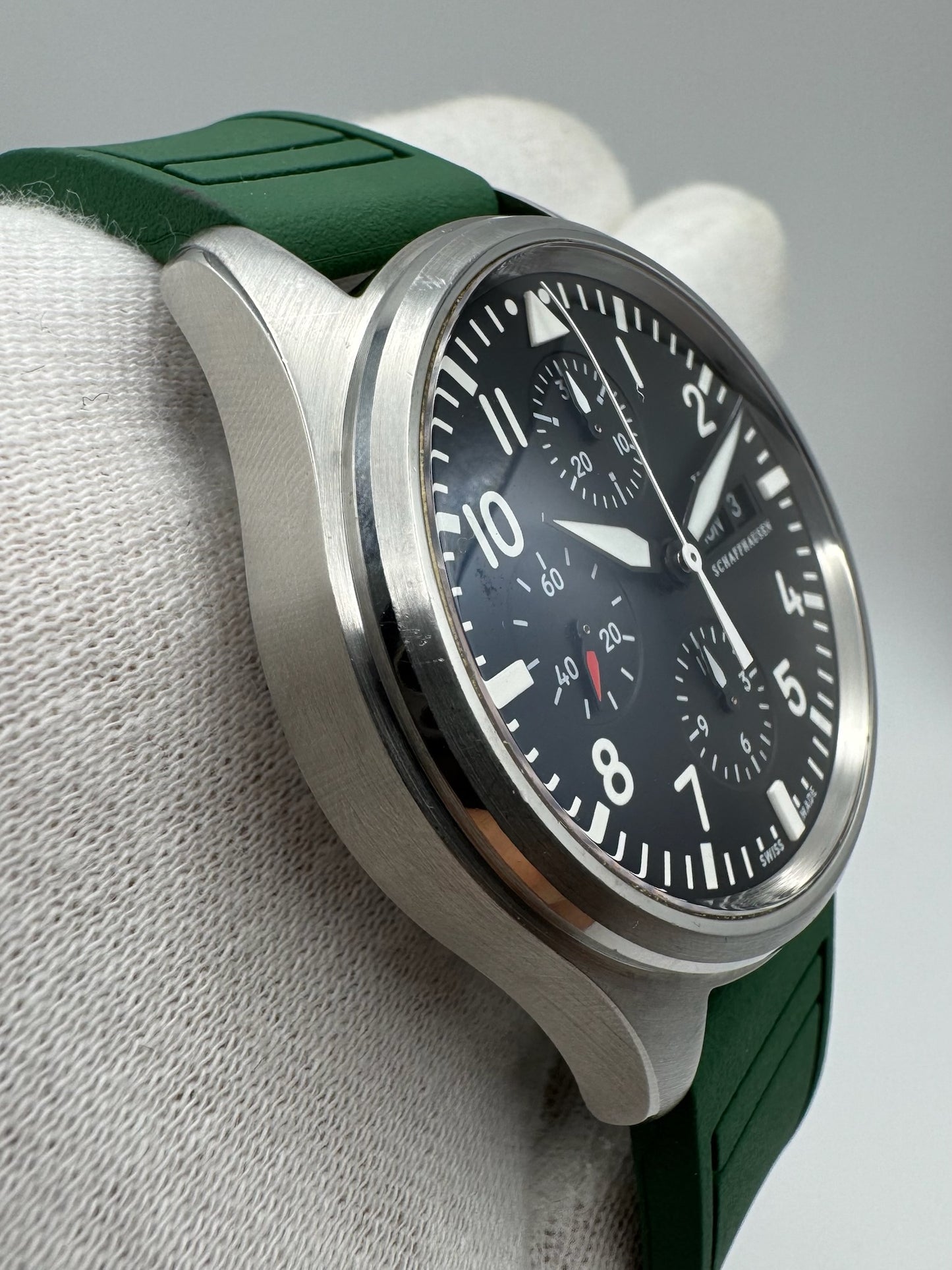 IWC Pilot Chronograph Steel 42 Green Strap (Unpolished)