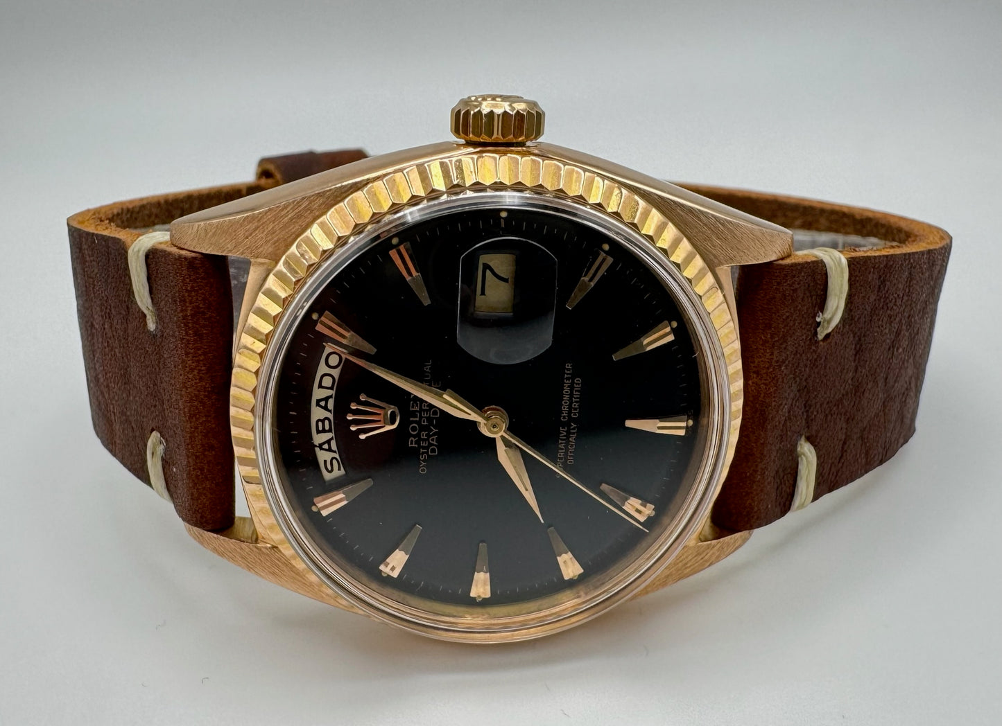 Rolex Day-Date 36 Rose Gold Black Claw Dial 1973 (Mint)