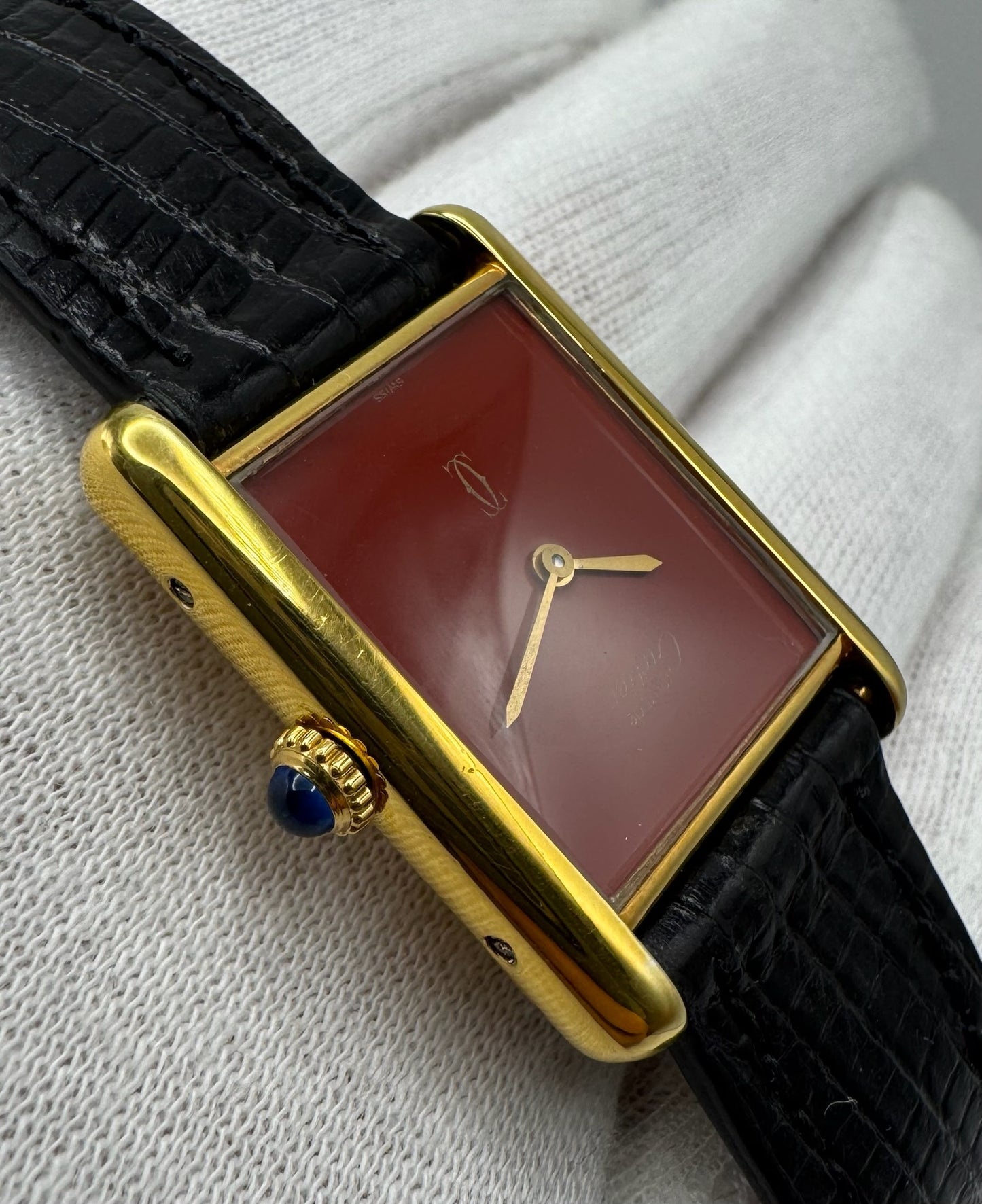 Cartier Tank Vermeil Manual with Rare Burgundy Dial (Serviced)