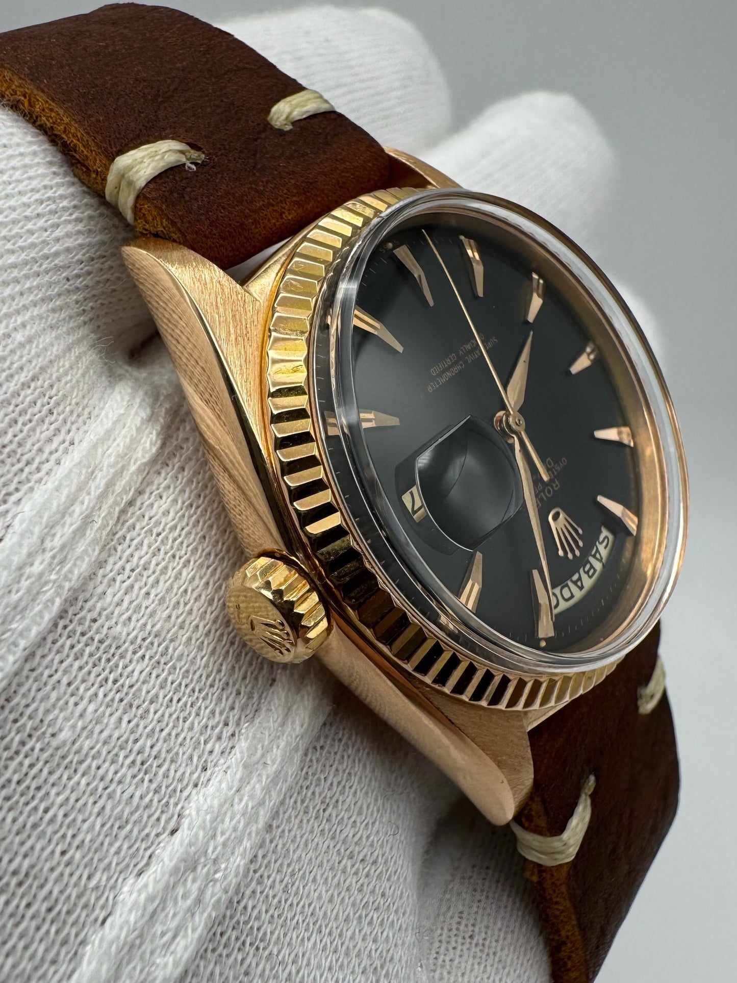 Rolex Day-Date 36 Rose Gold Black Claw Dial 1973 (Mint)