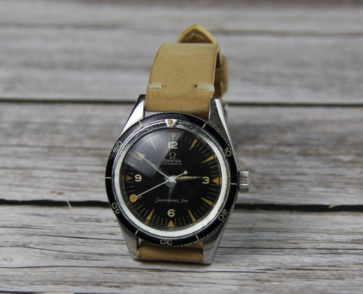 Omega Seamaster 300 Steel Pumpkin Patina Lollipop Hand 1958 (Unpolished/Serviced)