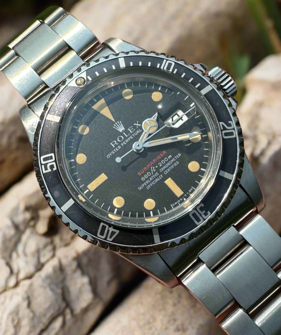 Rolex Submariner 1680 Single Red Crazy Patina Blue Insert Full Set Bogossia