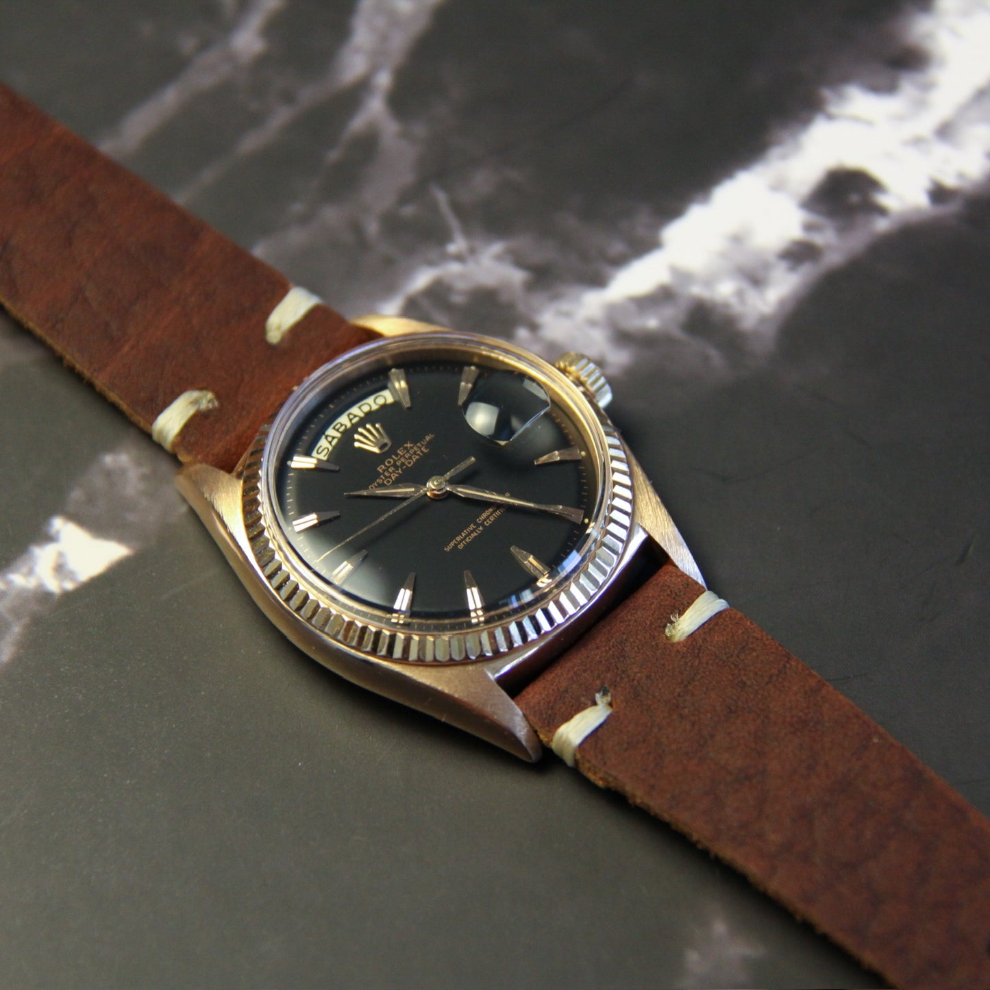Rolex Day-Date 36 Rose Gold Black Claw Dial 1973 (Mint)