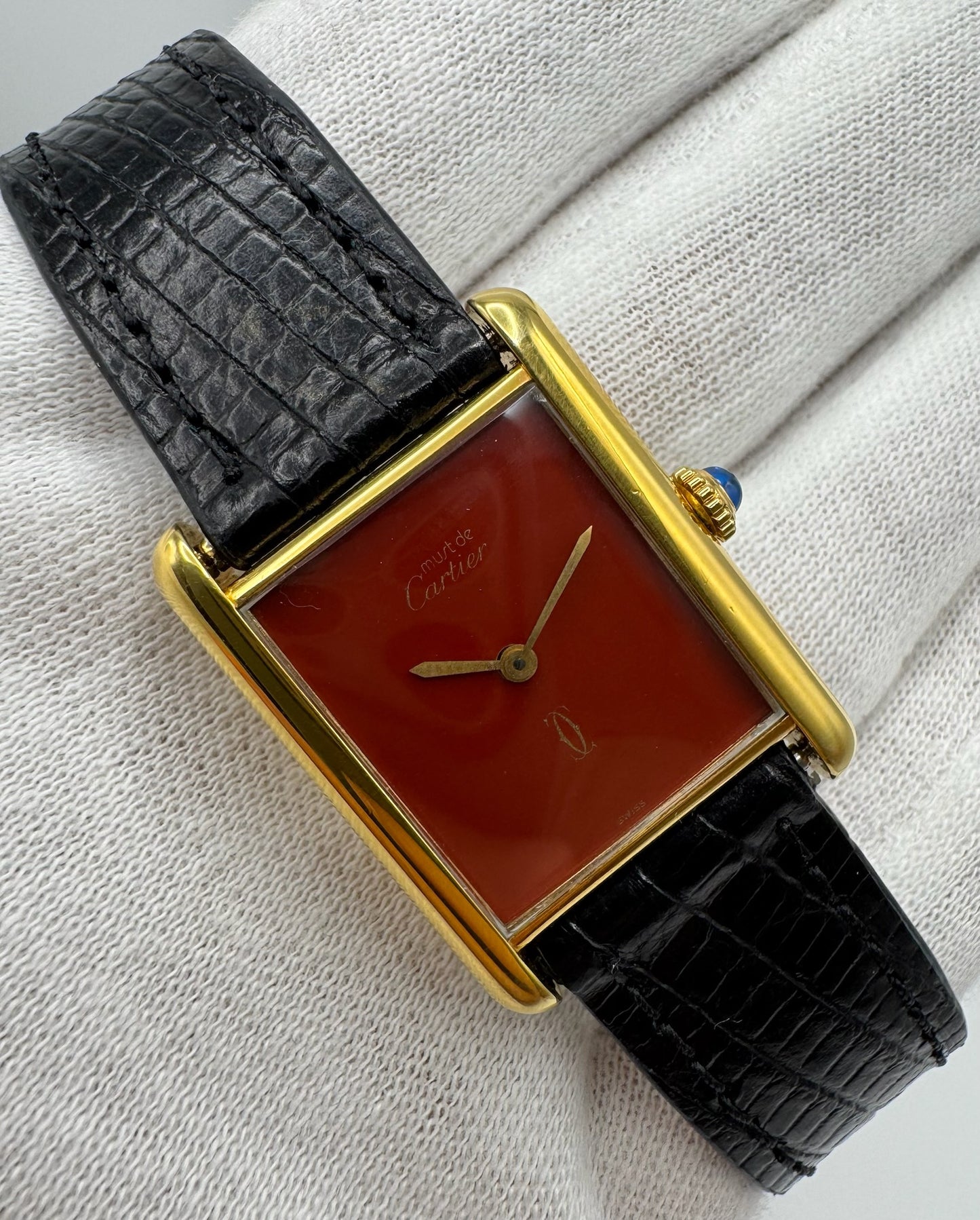 Cartier Tank Vermeil Manual with Rare Burgundy Dial (Serviced)
