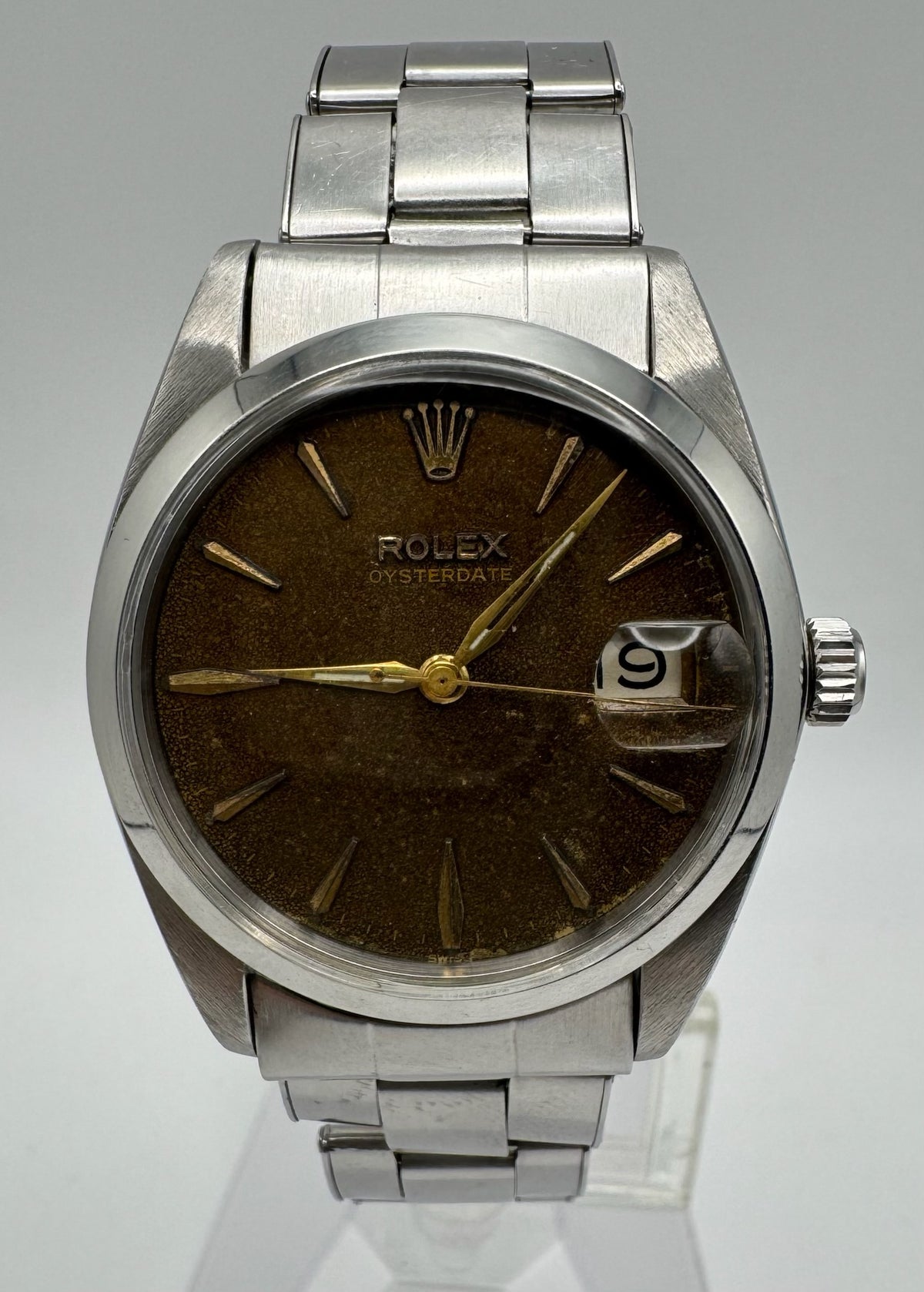 Rolex Oysterdate Precision Full Steel Riveted Tropical Brown Dial 1964 Big Logo Coronet Sword Hands (Serviced)