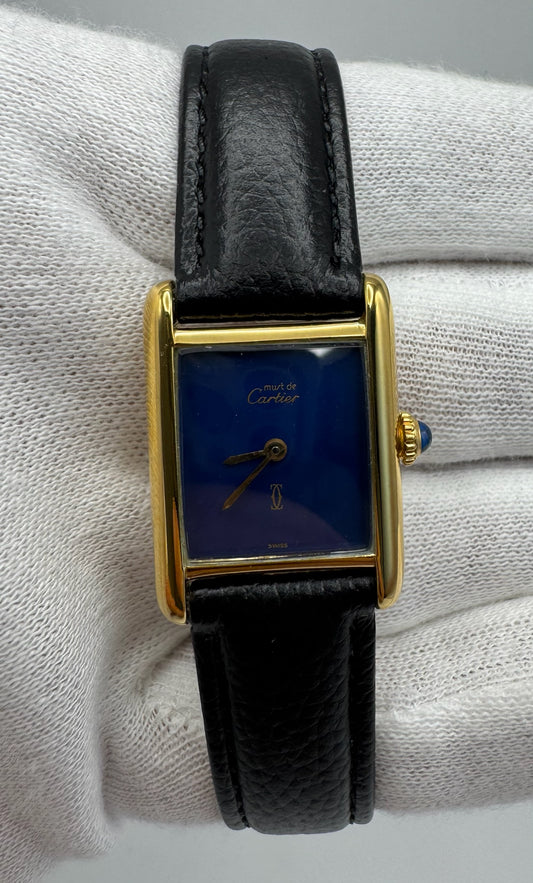 Cartier Tank Vermeil Manual Winding with Blue Dial