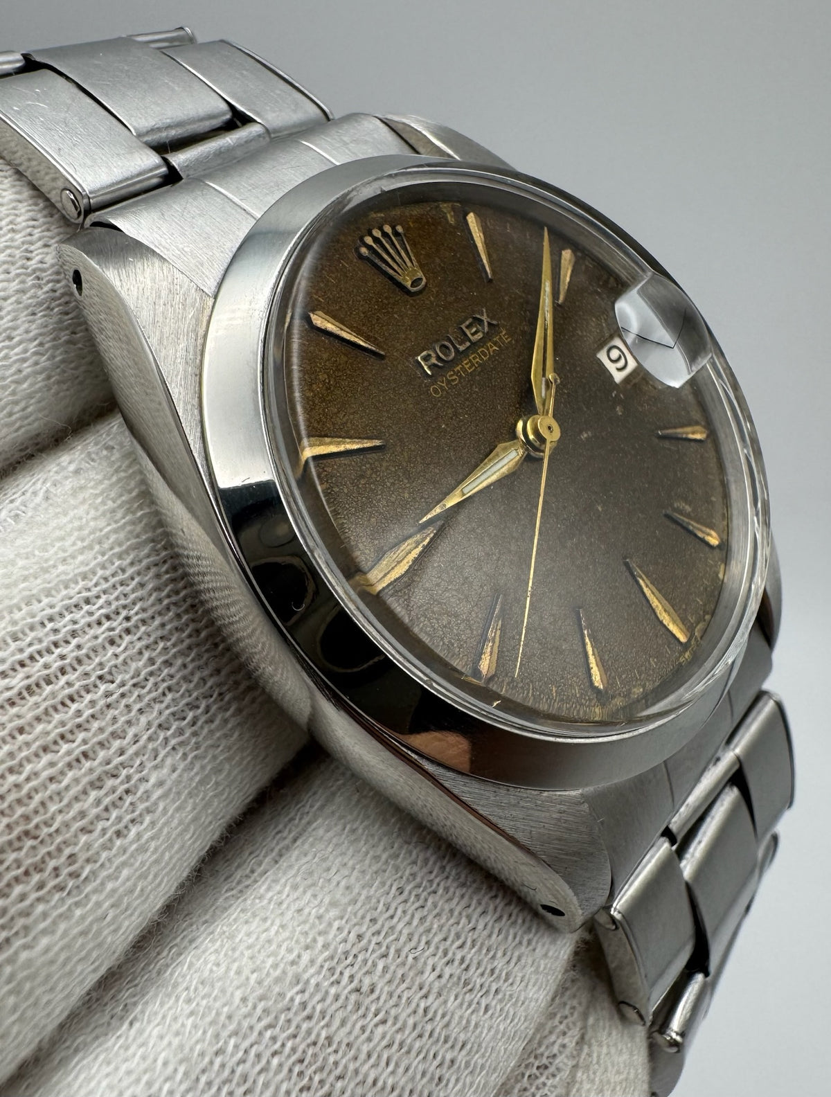 Rolex Oysterdate Precision Full Steel Riveted Tropical Brown Dial 1964 Big Logo Coronet Sword Hands (Serviced)