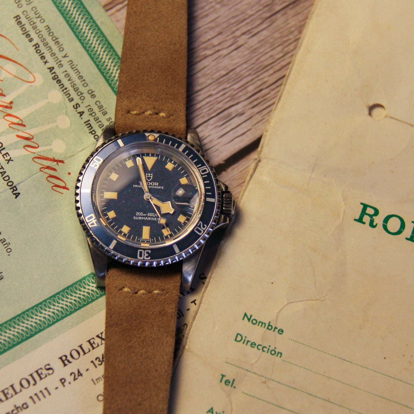 Tudor Submariner Snowflake Meters First Heavy Patina Blue Dial 1968 (Serviced/Papers)