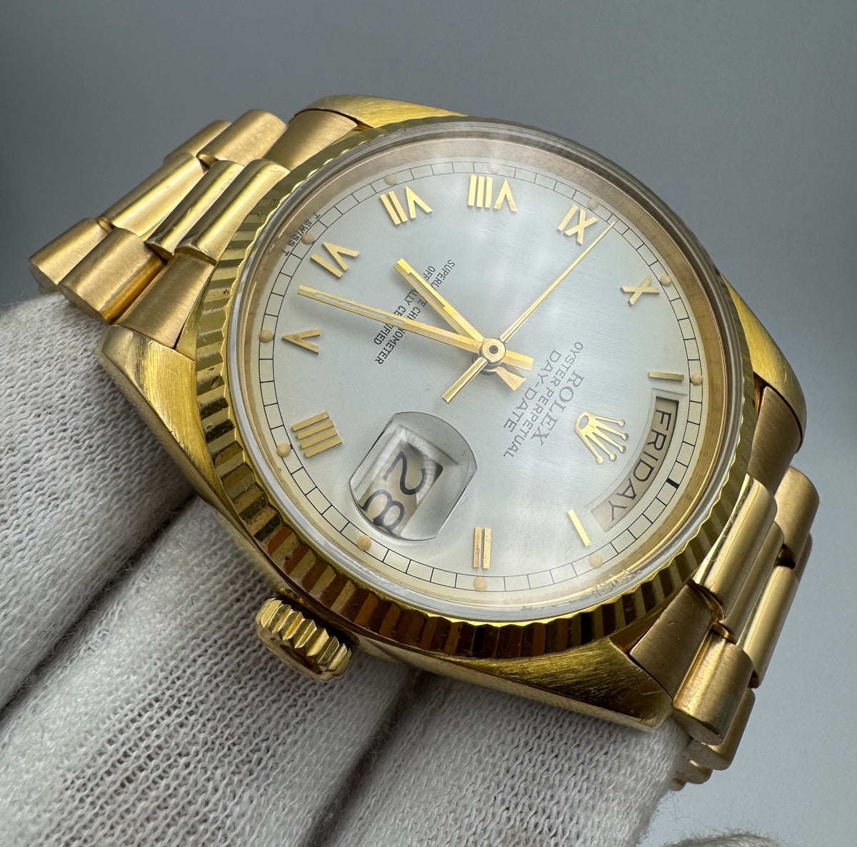 Rolex Day-Date 36 Full Yellow Gold White Cream Dial Roman Numerals 1985 (Serviced)