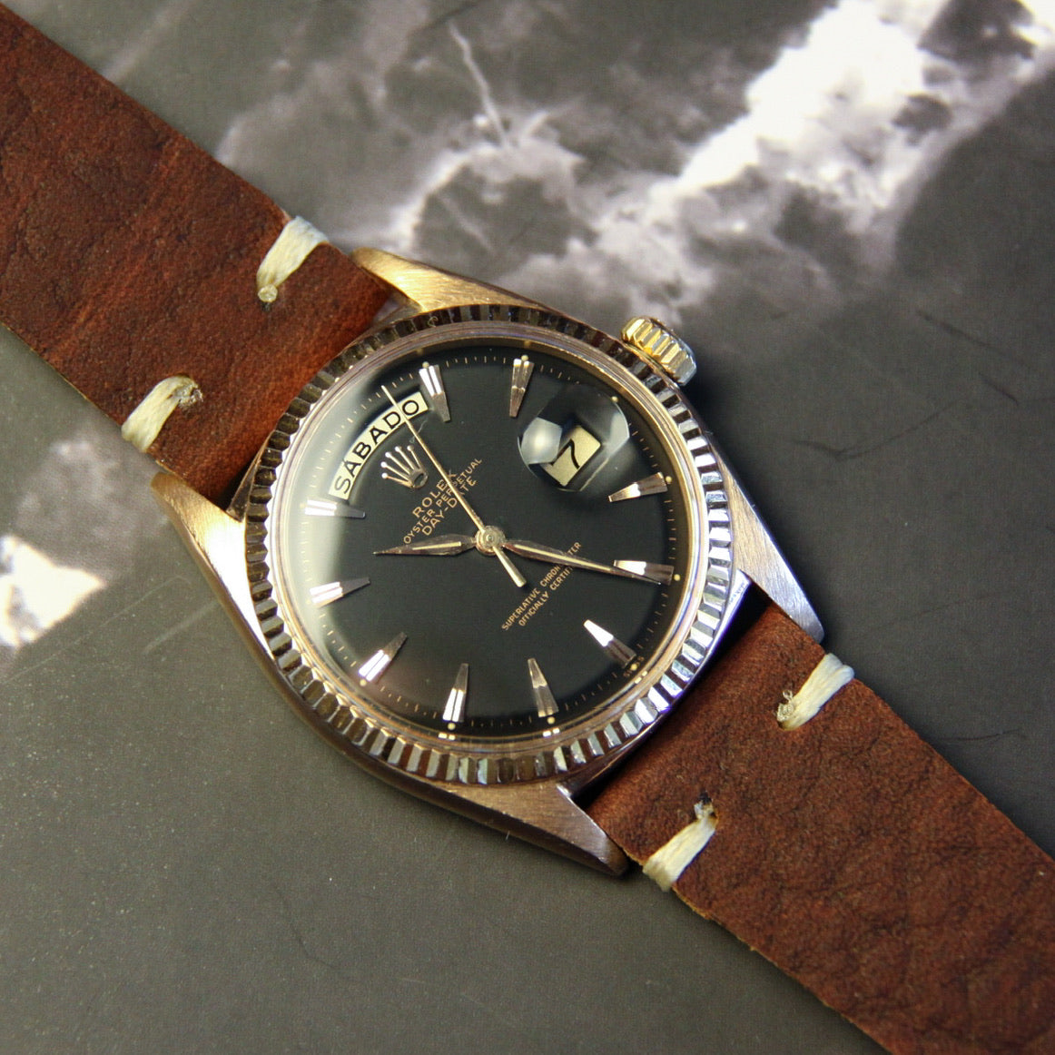 Rolex Day-Date 36 Rose Gold Black Claw Dial 1973 (Mint)