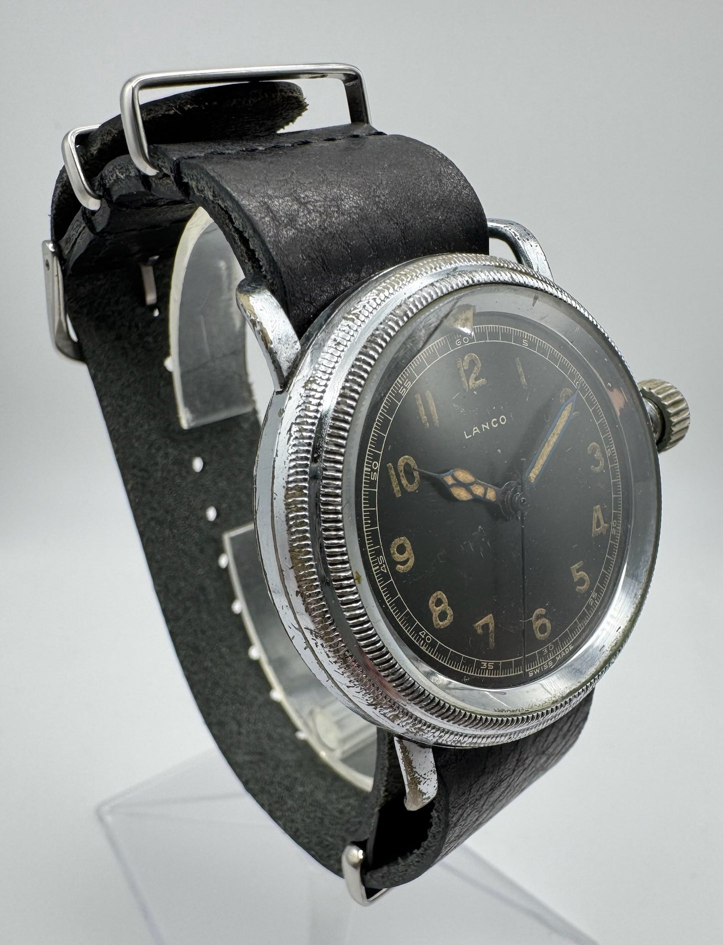 Lanco Pilot/Navigator Military Manual Winding Nickel Plated 41mm Glossy Dial 1930