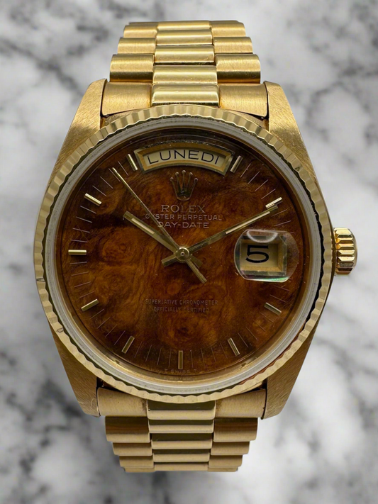 Rolex Day-Date 36 Full Gold Rare Wood Dial 1982 (Full-Set/Unpolished/Serviced)
