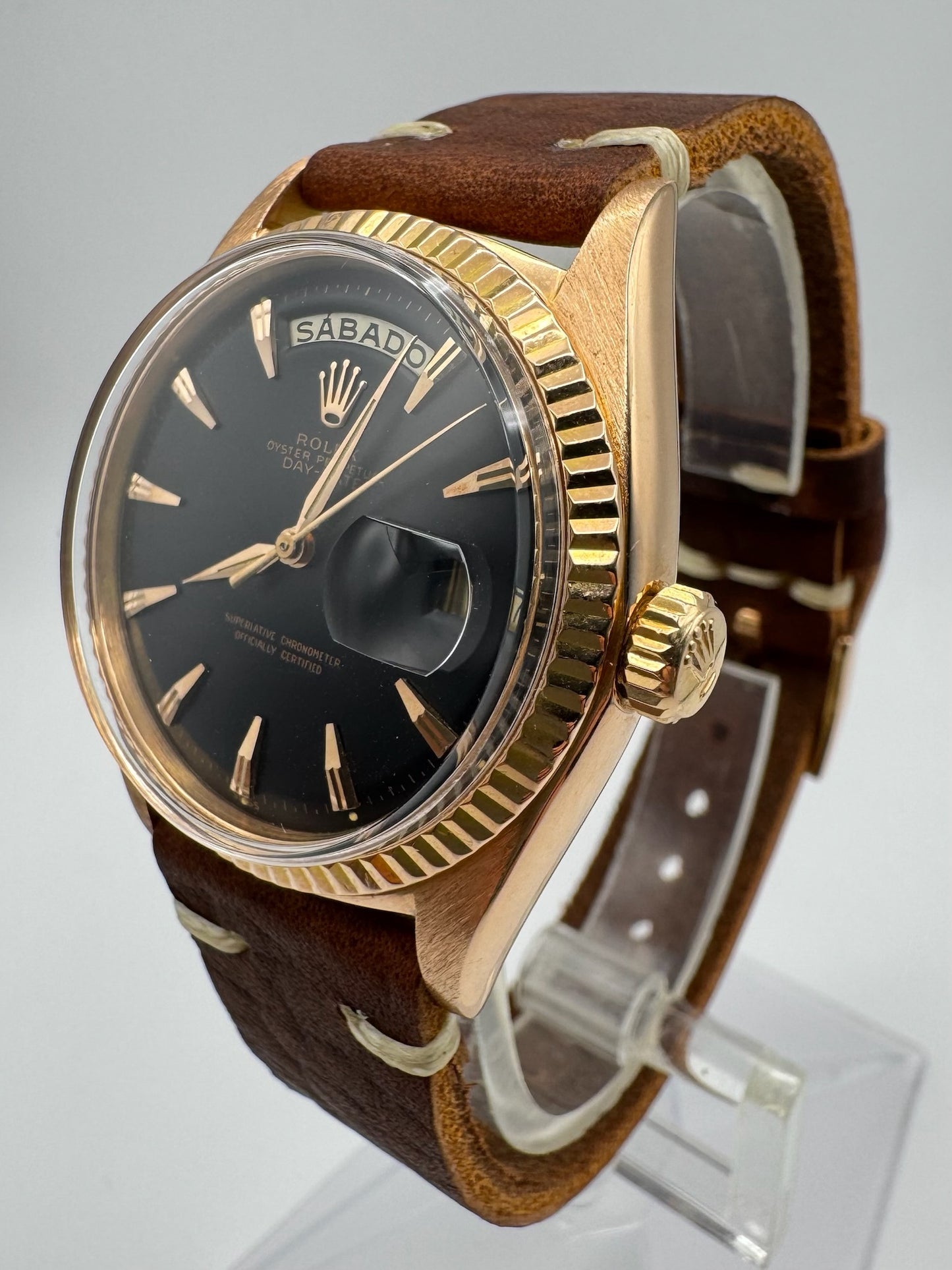 Rolex Day-Date 36 Rose Gold Black Claw Dial 1973 (Mint)