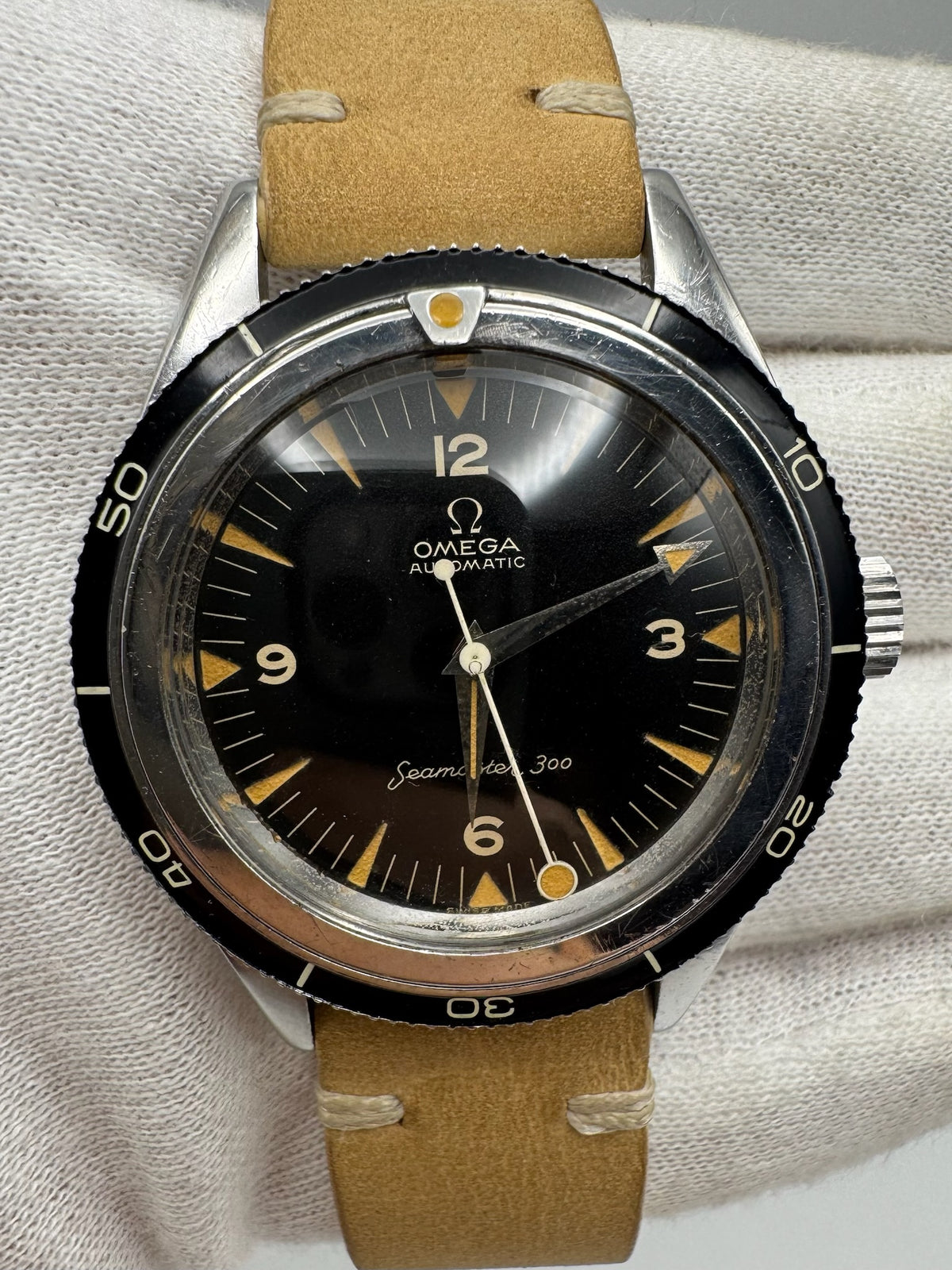 Omega Seamaster 300 Steel Pumpkin Patina Lollipop Hand 1958 (Unpolished/Serviced)