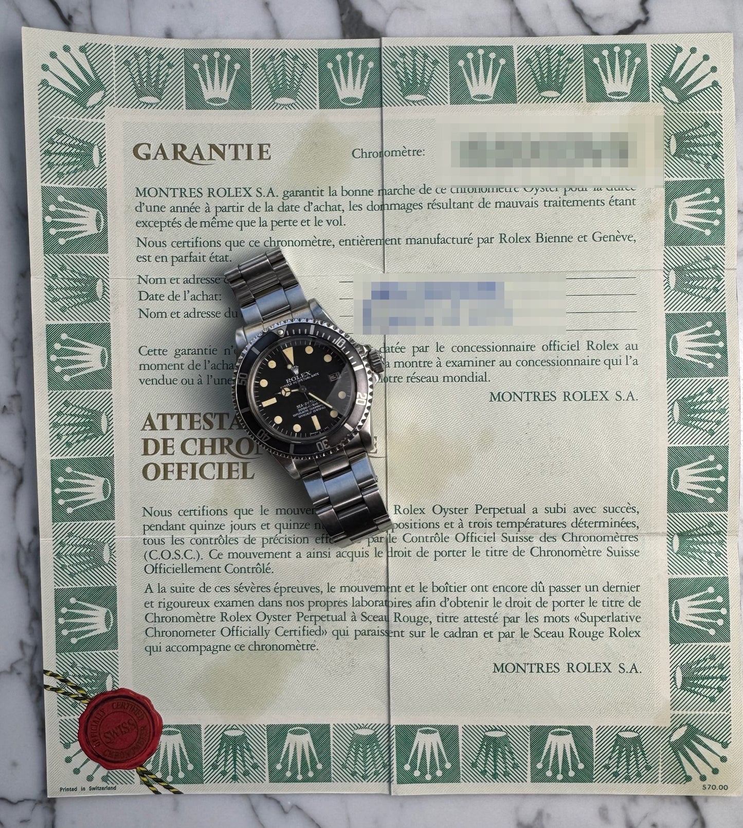 Rolex Sea-Dweller 1665 “Great White” Full Steel Yellow Patina 1979 (Full-Set/Serviced)
