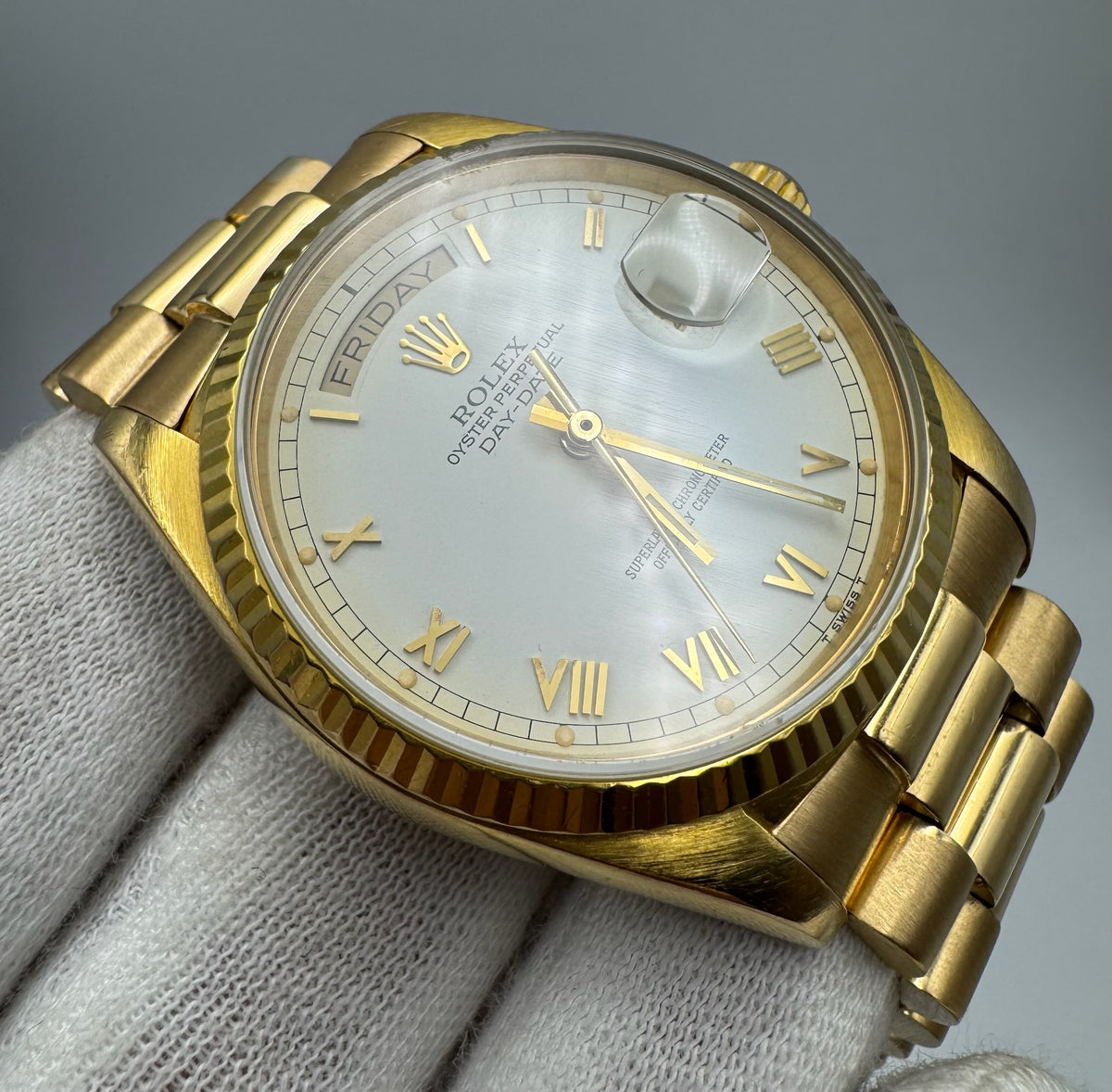 Rolex Day-Date 36 Full Yellow Gold White Cream Dial Roman Numerals 1985 (Serviced)