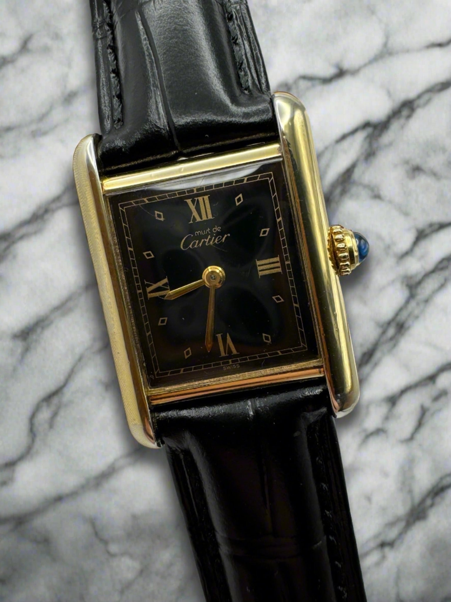Cartier Tank Vermeil with Black Dial Bogossia Cartier Tank Vermeil with Black Dial Bogossia