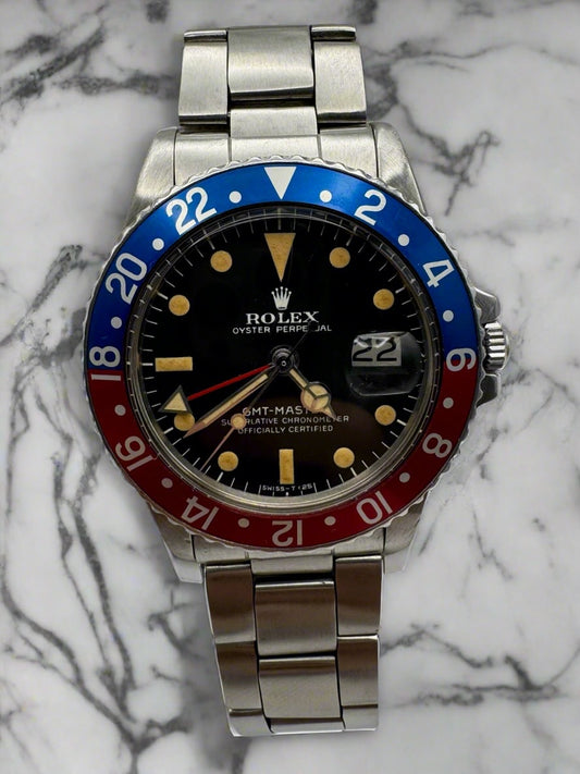 Rolex GMT-Master 1675 MK2.5 Very Rare Nice Patina Red Back Pepsi Insert 1971