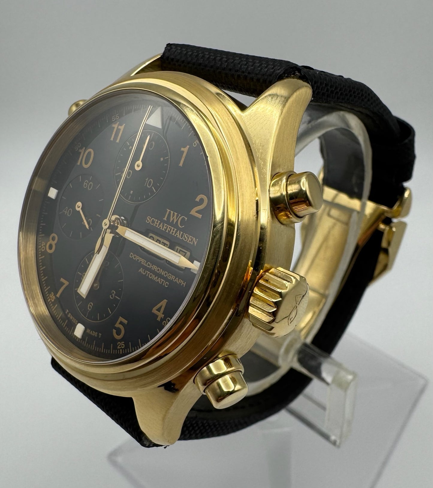IWC Pilot Double Chronograph Doppelchronograph Pilot Yellow Gold Black Dial 1999 (Full-Set)