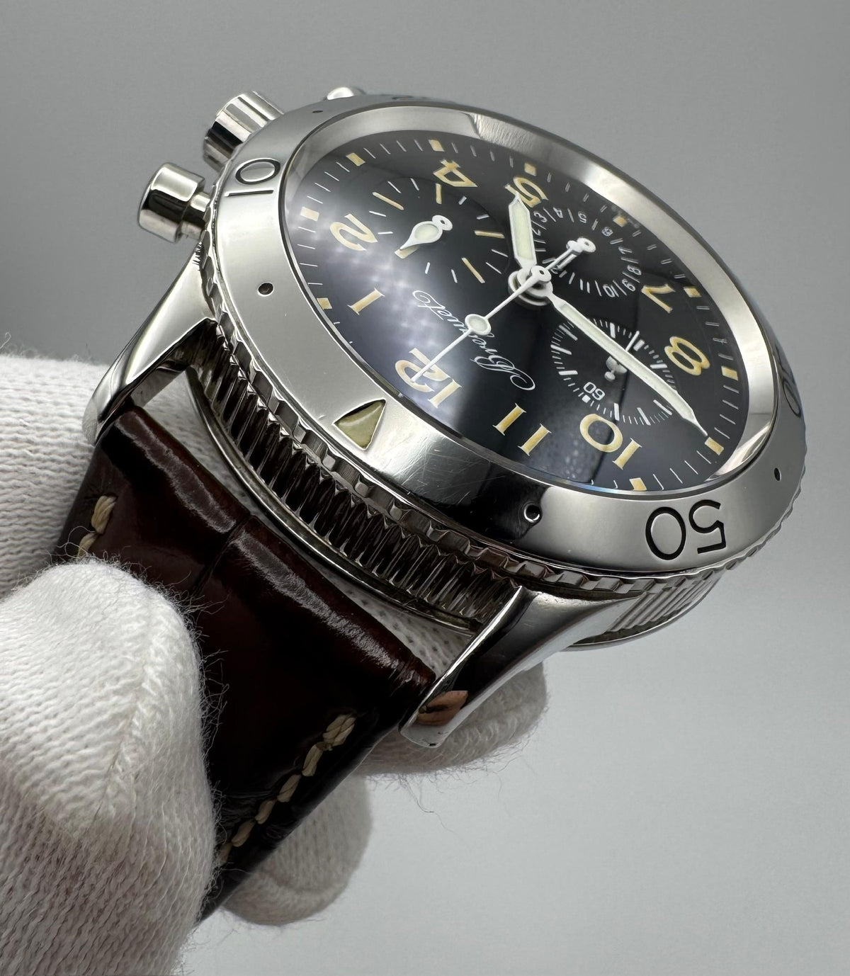 Breguet Type XX - XXI - XXII Pilot Watch Chronograph Steel Yellow Patina (Box)