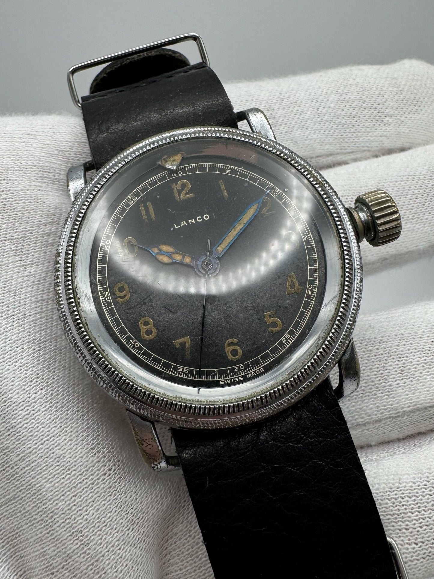 Lanco Pilot/Navigator Military Manual Winding Nickel Plated 41mm Glossy Dial 1930