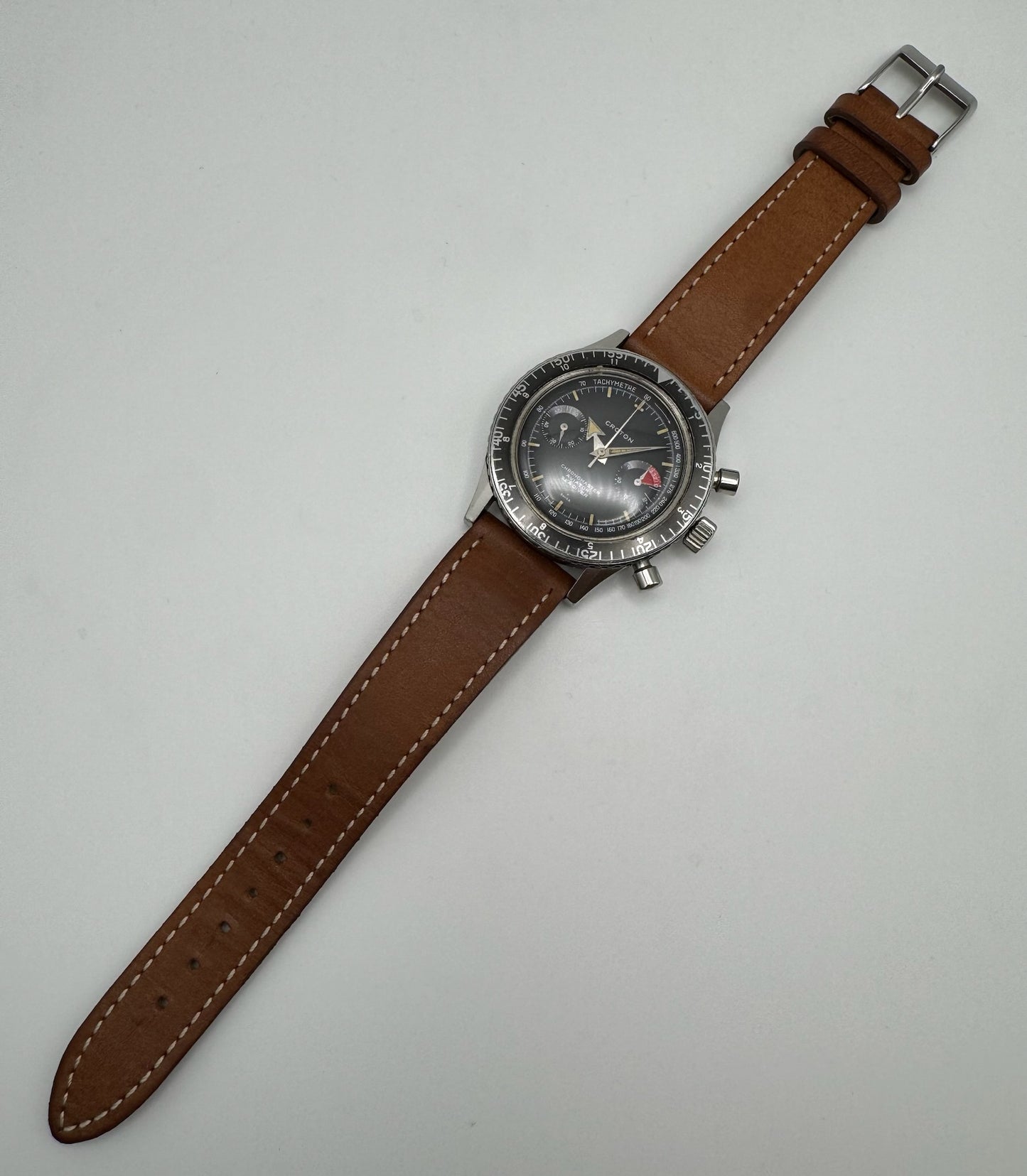 Croton Aviator Sea Diver Chronograph Manual Winding Yellow Patina Broad Arrow Hands Faded Bezel 1960s (Unpolished)