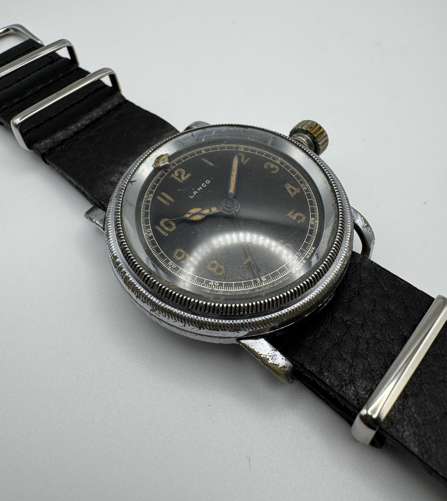 Lanco Pilot/Navigator Military Manual Winding Nickel Plated 41mm Glossy Dial 1930