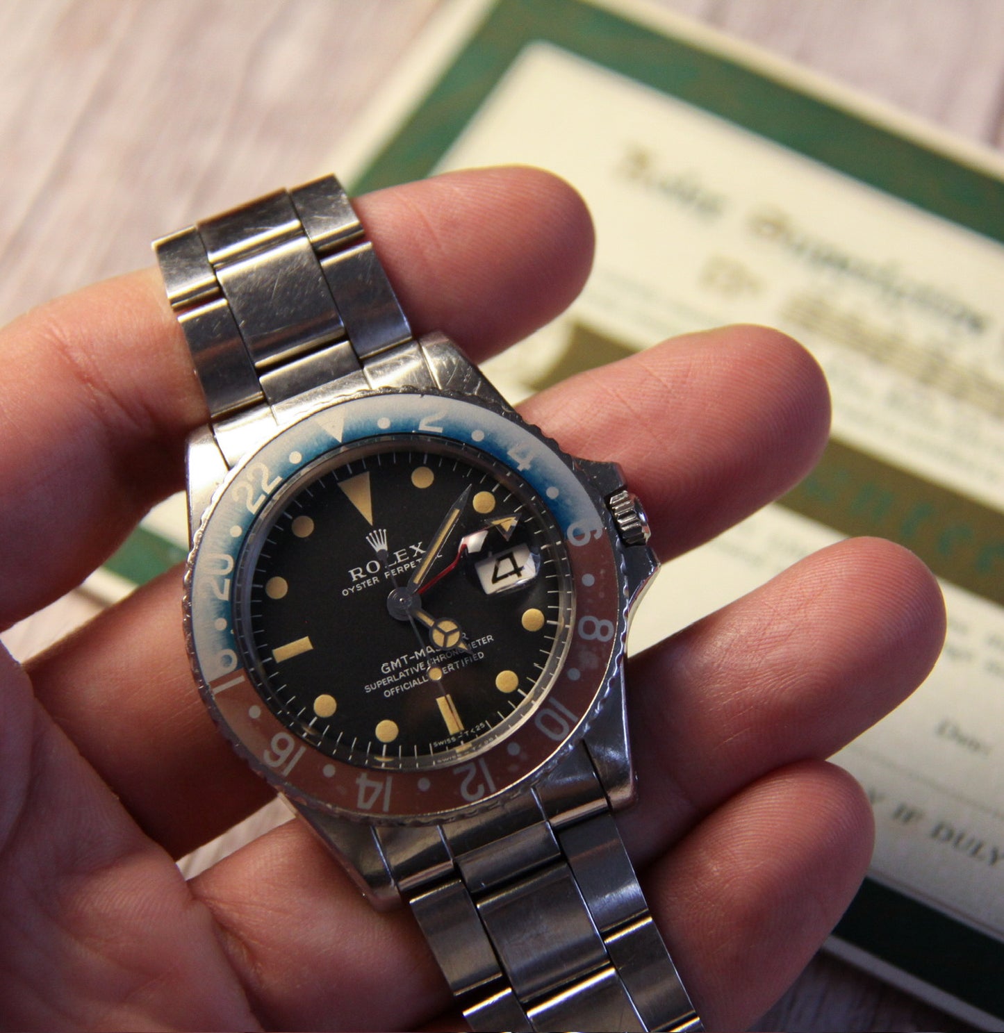 Rolex GMT-Master 1675 MK1 Long E Pumpkin Patina Faded Red Back Insert 1968 (Full-Set/Unpolished)